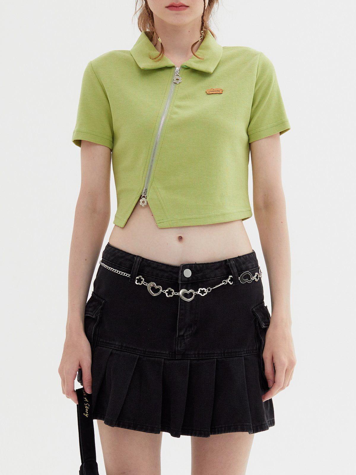 TALISHKO Geometric Zip Up Crop Tee