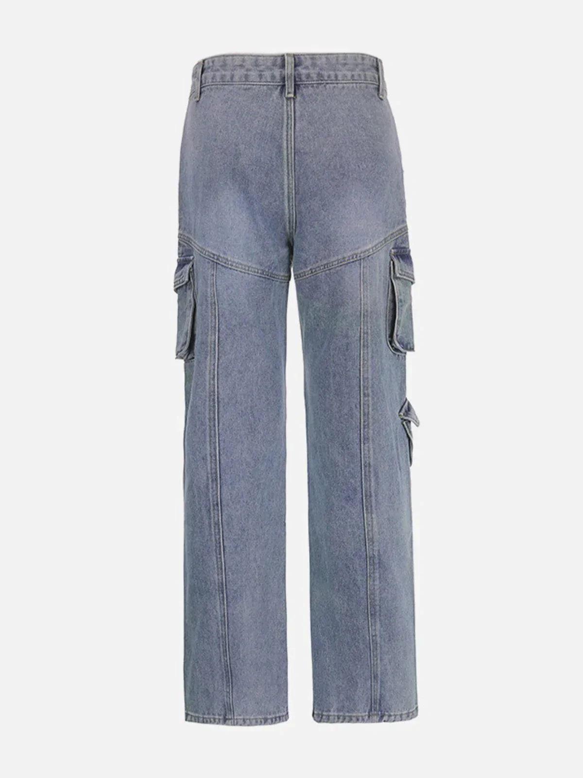 TALISHKO Pocket Patchwork High Rise Straight Leg Jeans