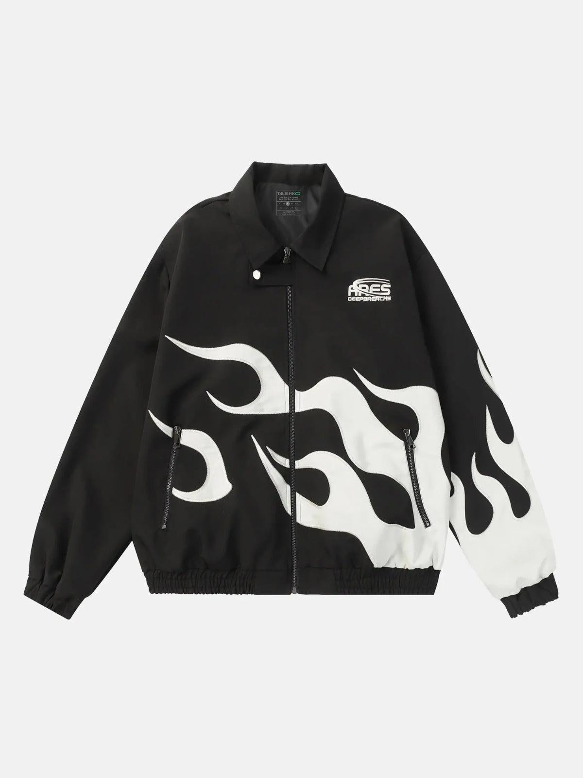 TALISHKO Hip Hop Street Patches Flame Lapel Jacket
