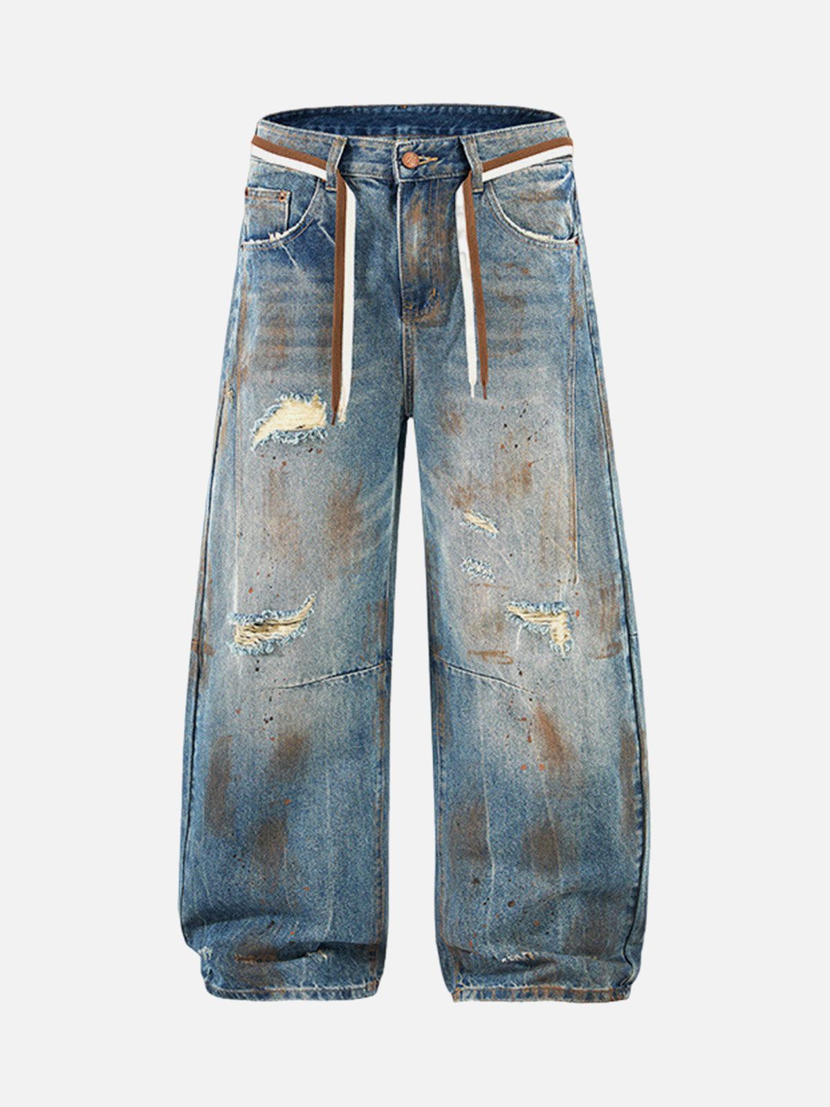 TALISHKO Retro Ink-Splashed Ripped Jeans