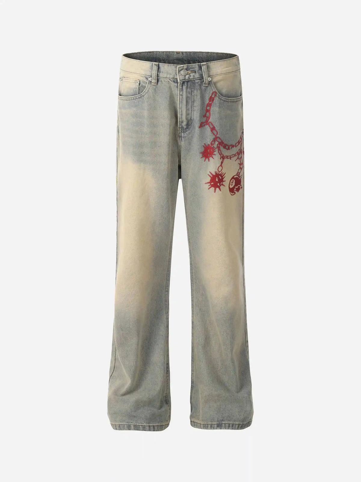 TALISHKO American Retro Hip-Hop Chain Embroidery Jeans