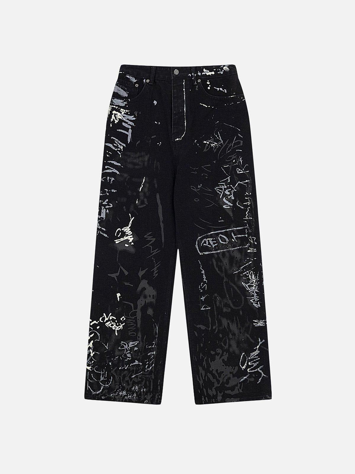 TALISHKO Full Print Graffiti Loose Jeans