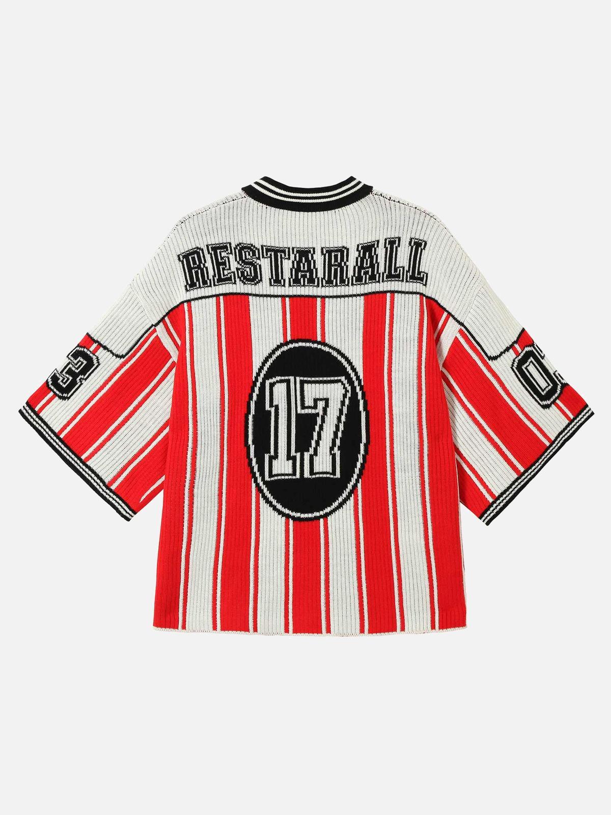 TALISHKO Vintage Striped Baseball Short-Sleeved Knit Sweater