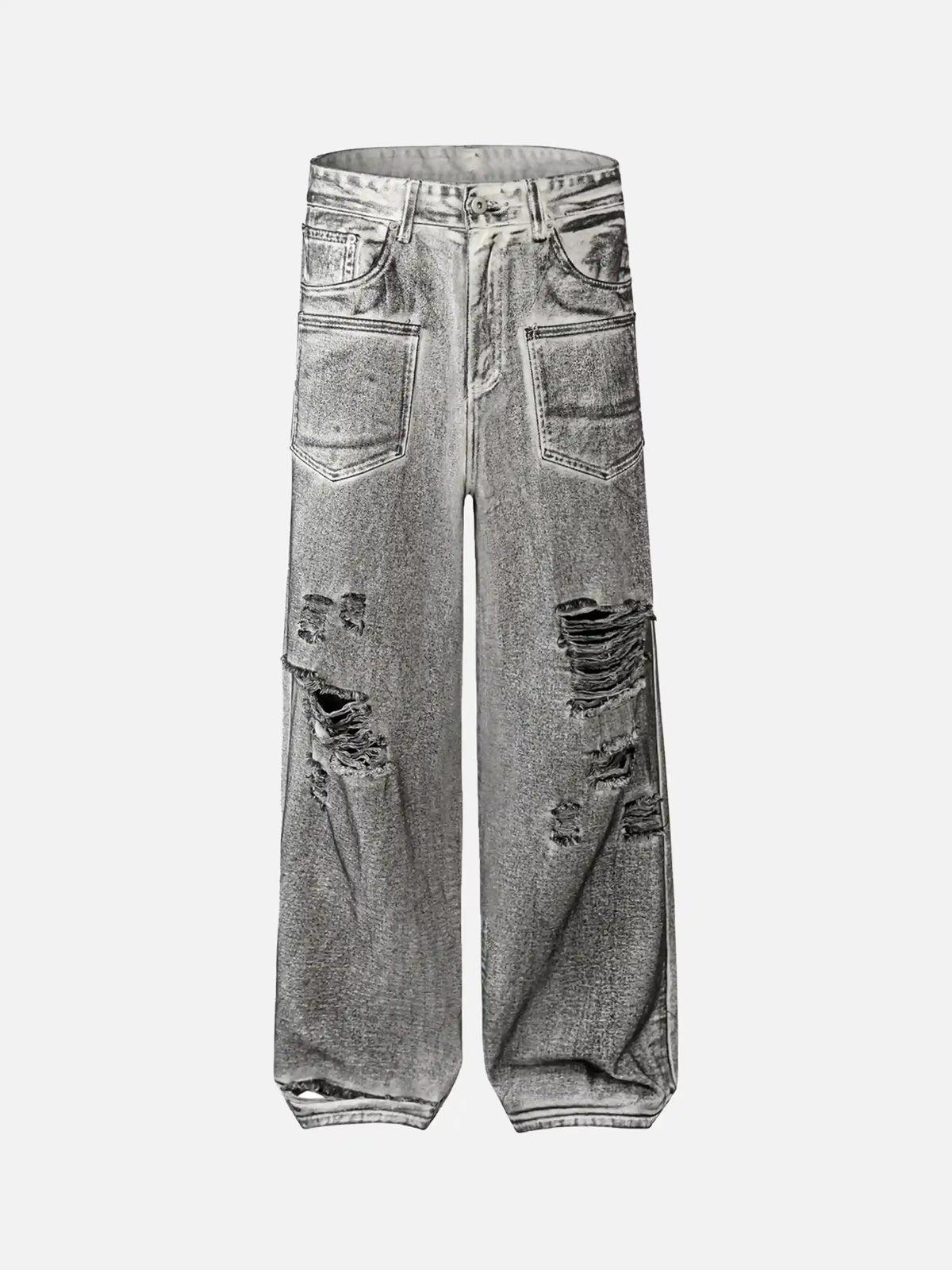 TALISHKO Washed Distressed Multi-Pocket Ripped Jeans