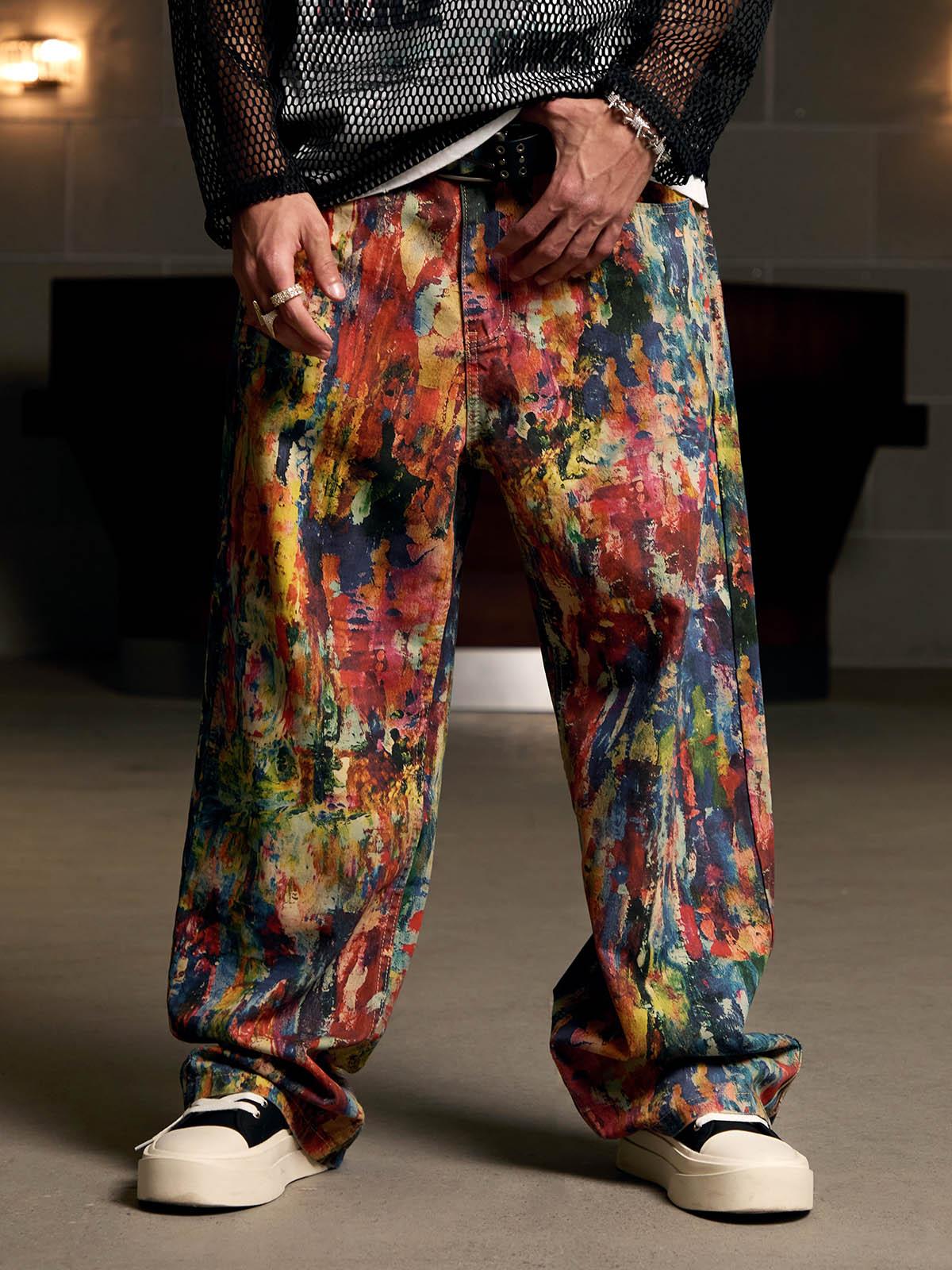 TALISHKO Street Oil Painting Color Straight Jeans