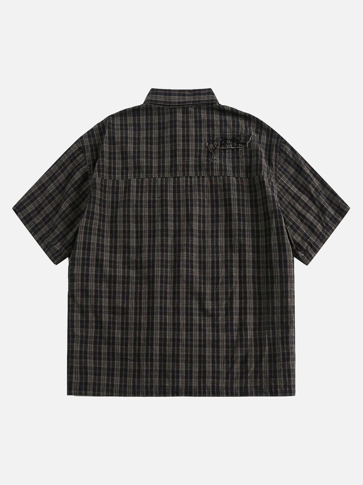 TALISHKO Distressed Plaid Short-Sleeve Shirt