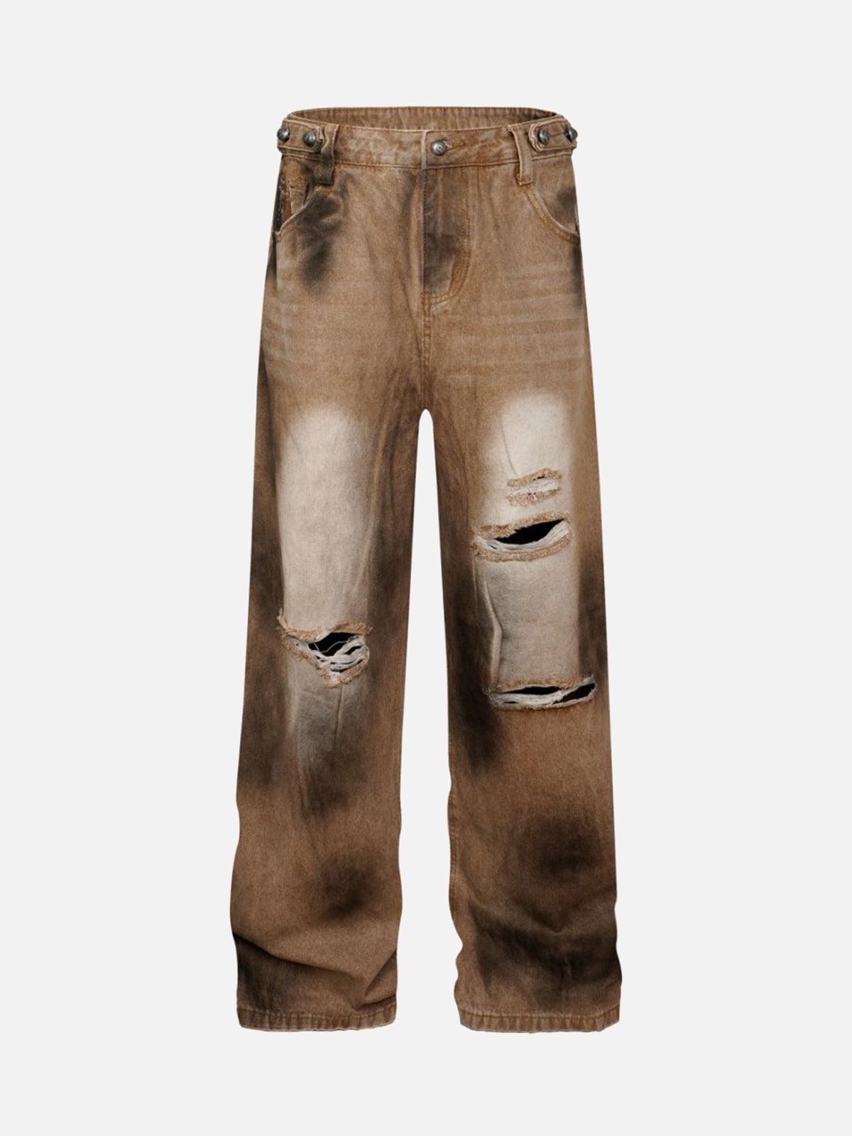 TALISHKO Street Ripped Dirty Dye Jeans
