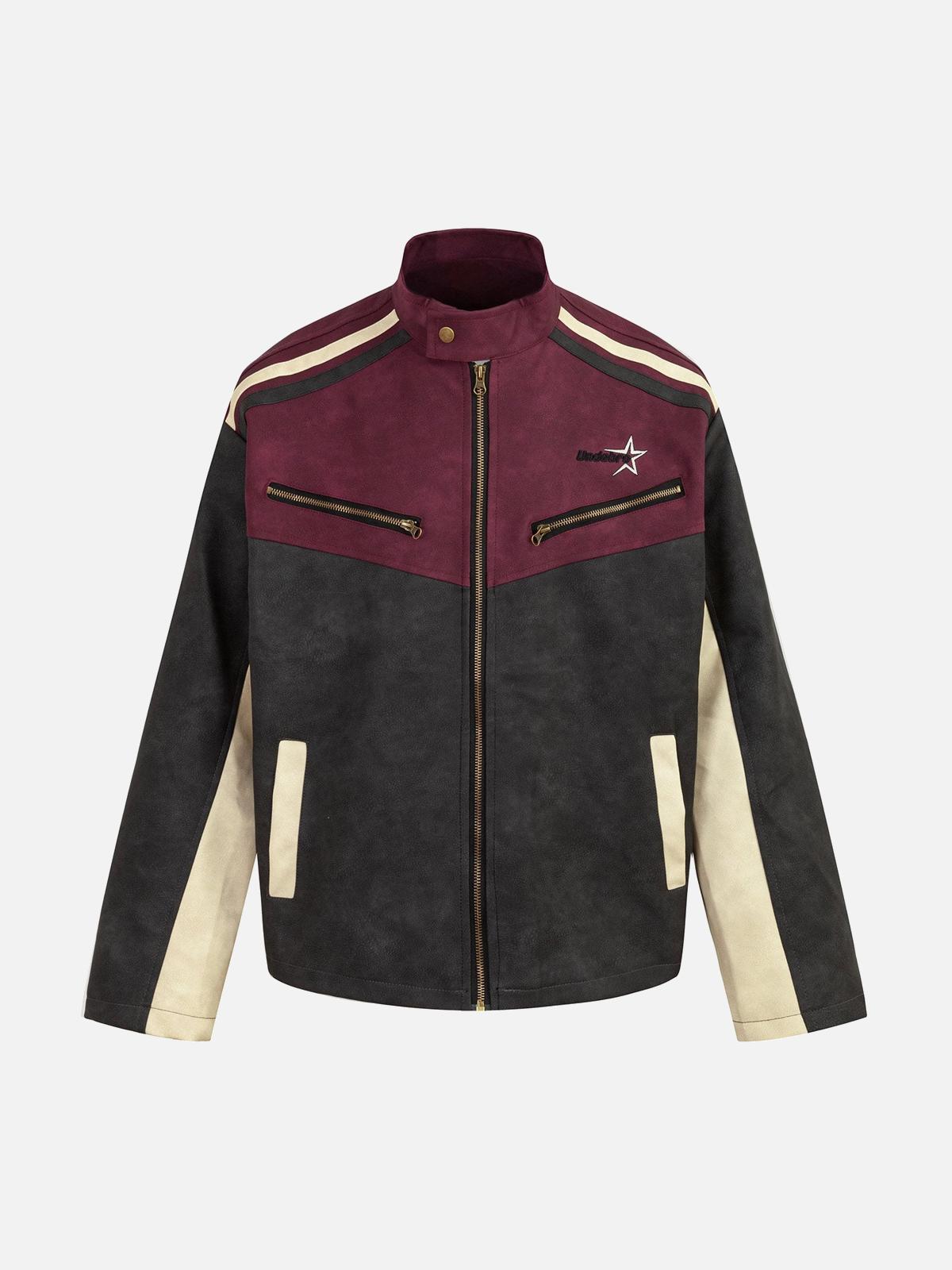 TALISHKO Contrast Color Suede PU Leather Jacket
