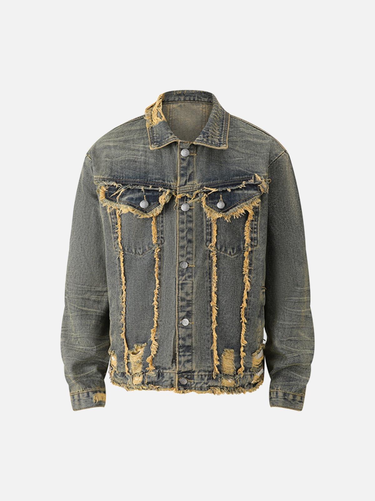 TALISHKO Raw Edge Distressed Denim Jacket