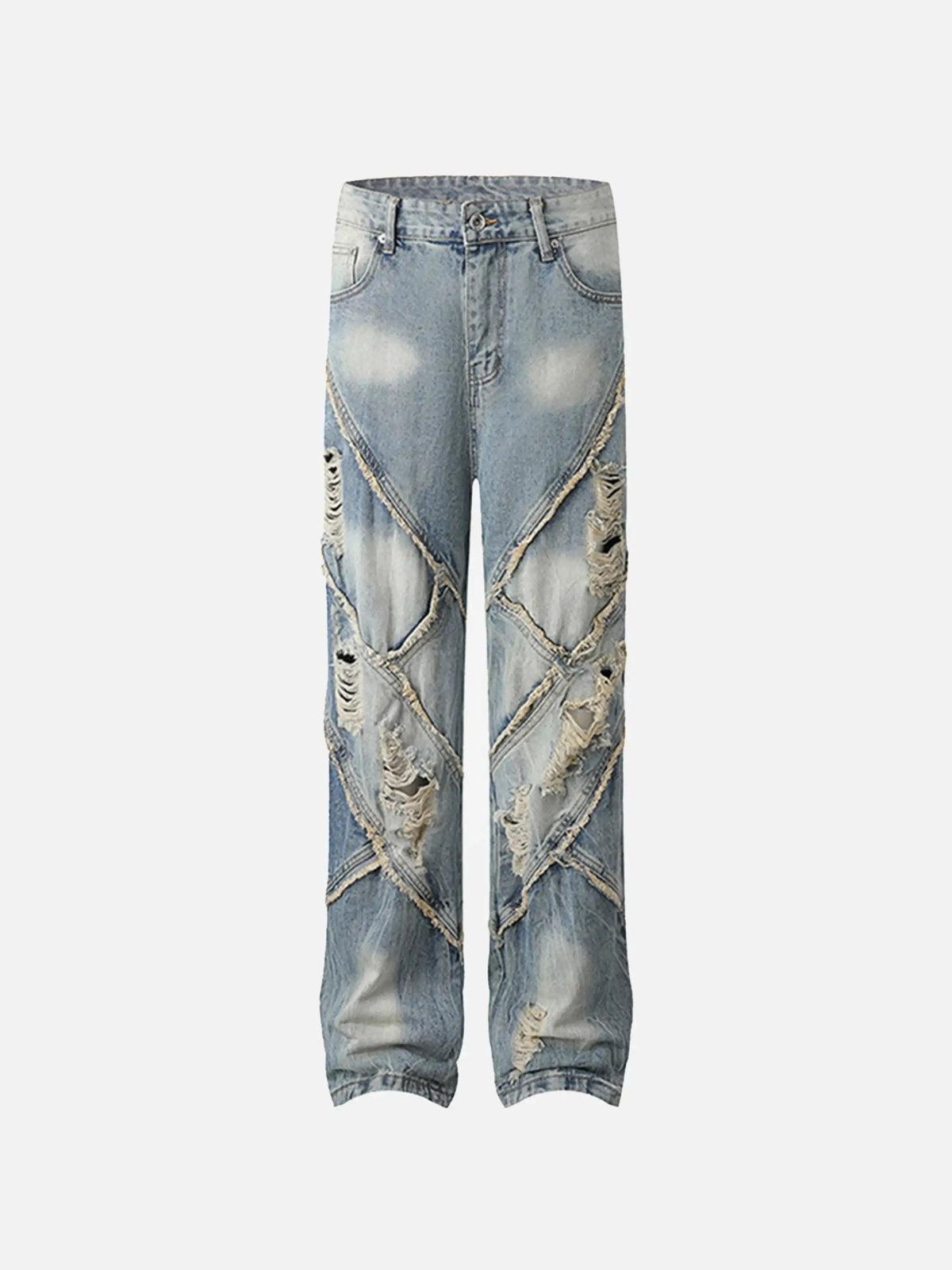 TALISHKO Vintage Raw-Edge Ripple Straight-Leg Jeans