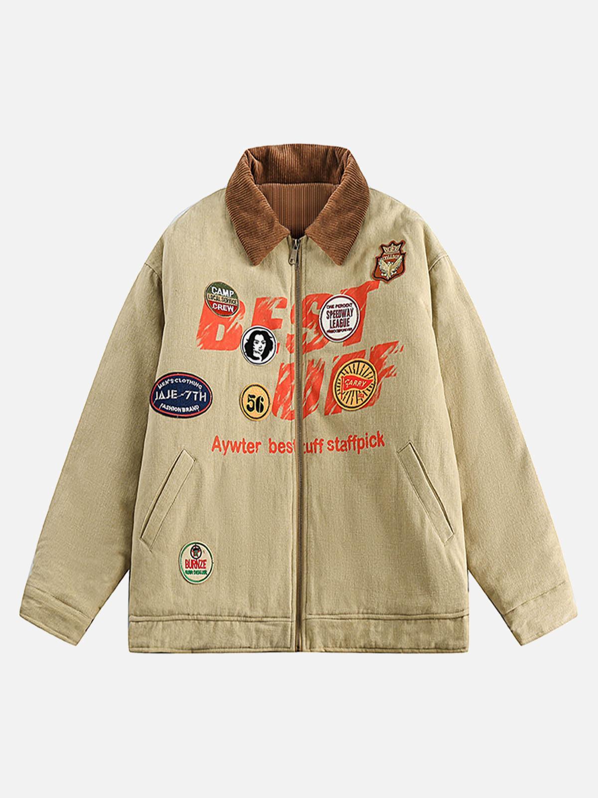 TALISHKO Embroidery Patchwork Print Stand Collar Quilted Barn Jacket