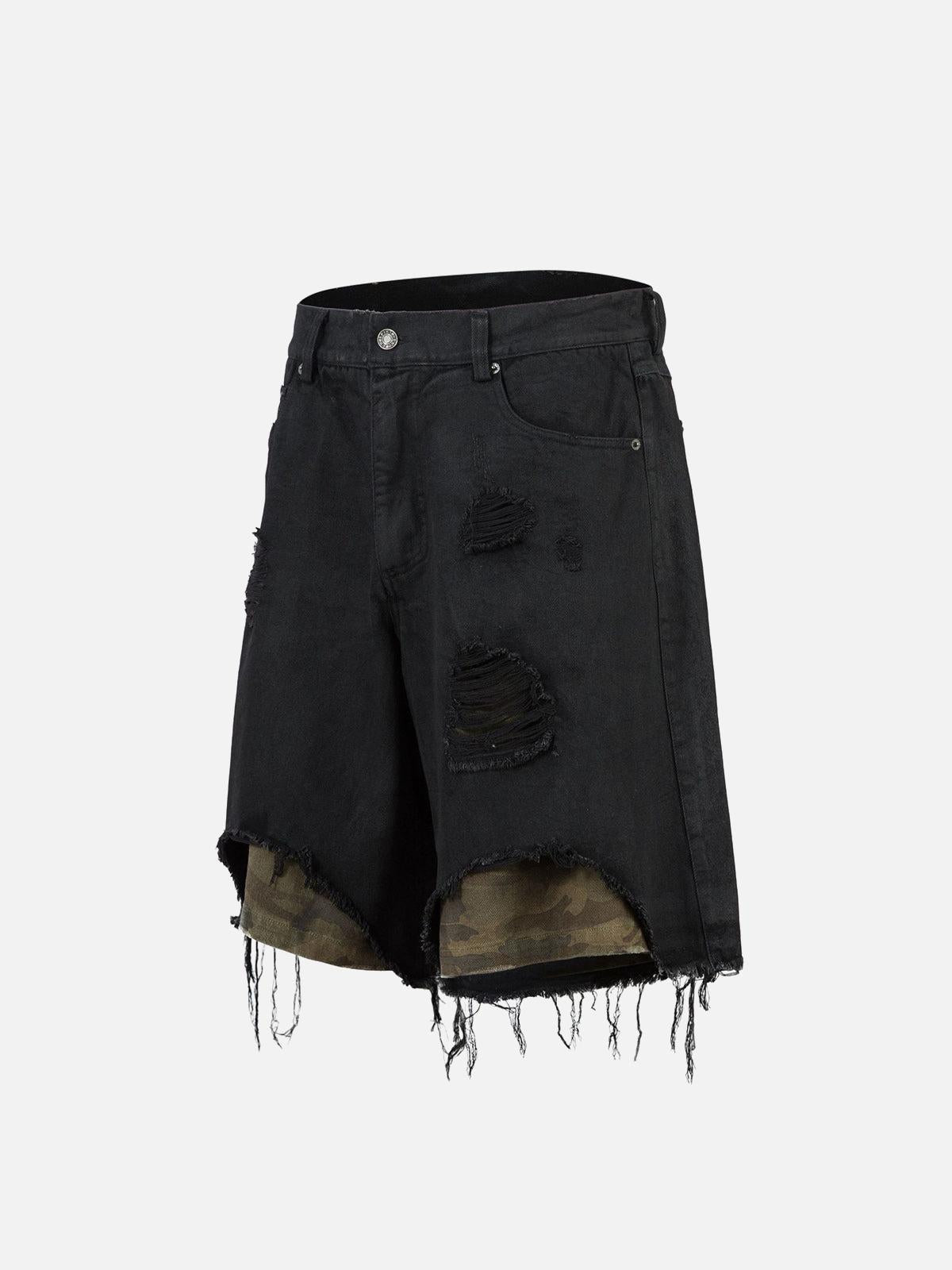 TALISHKO Distressed Ripped Black Denim Shorts