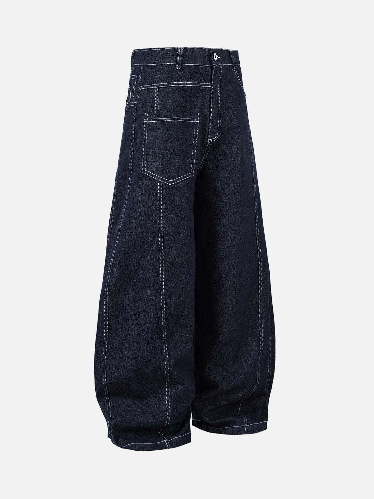 TALISHKO Deconstructed Contrast Stitching Barrel Jeans