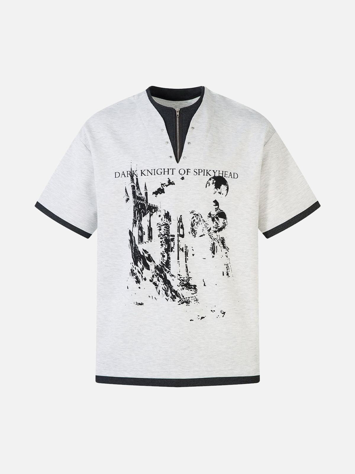 TALISHKO Retro Faux Two-Piece Print T-Shirt