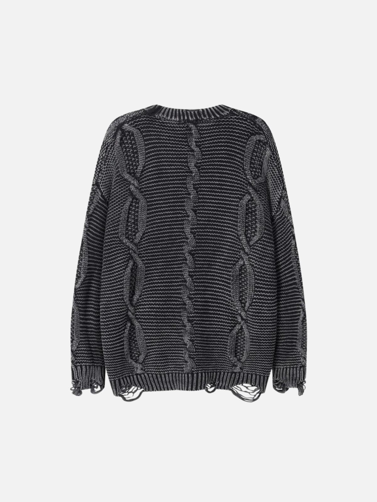 TALISHKO Cable Knit Ripped Sweater