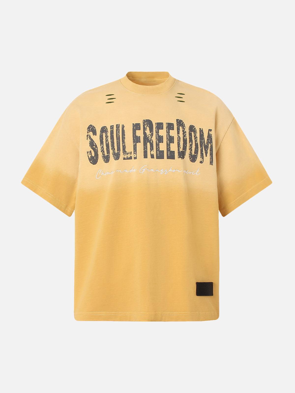 TALISHKO Distressed Gradient Letter Print Crew Neck T-Shirt