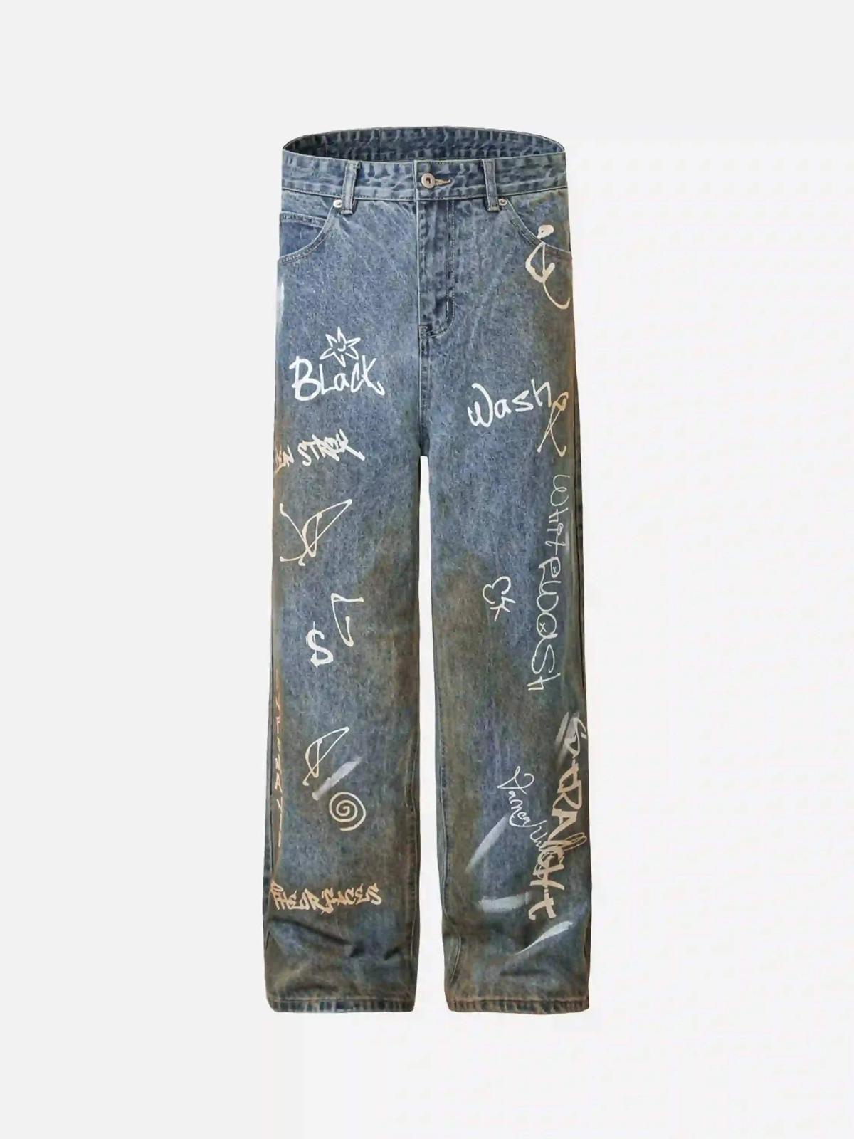 TALISHKO Hip-Hop Graffiti Distressed Jeans