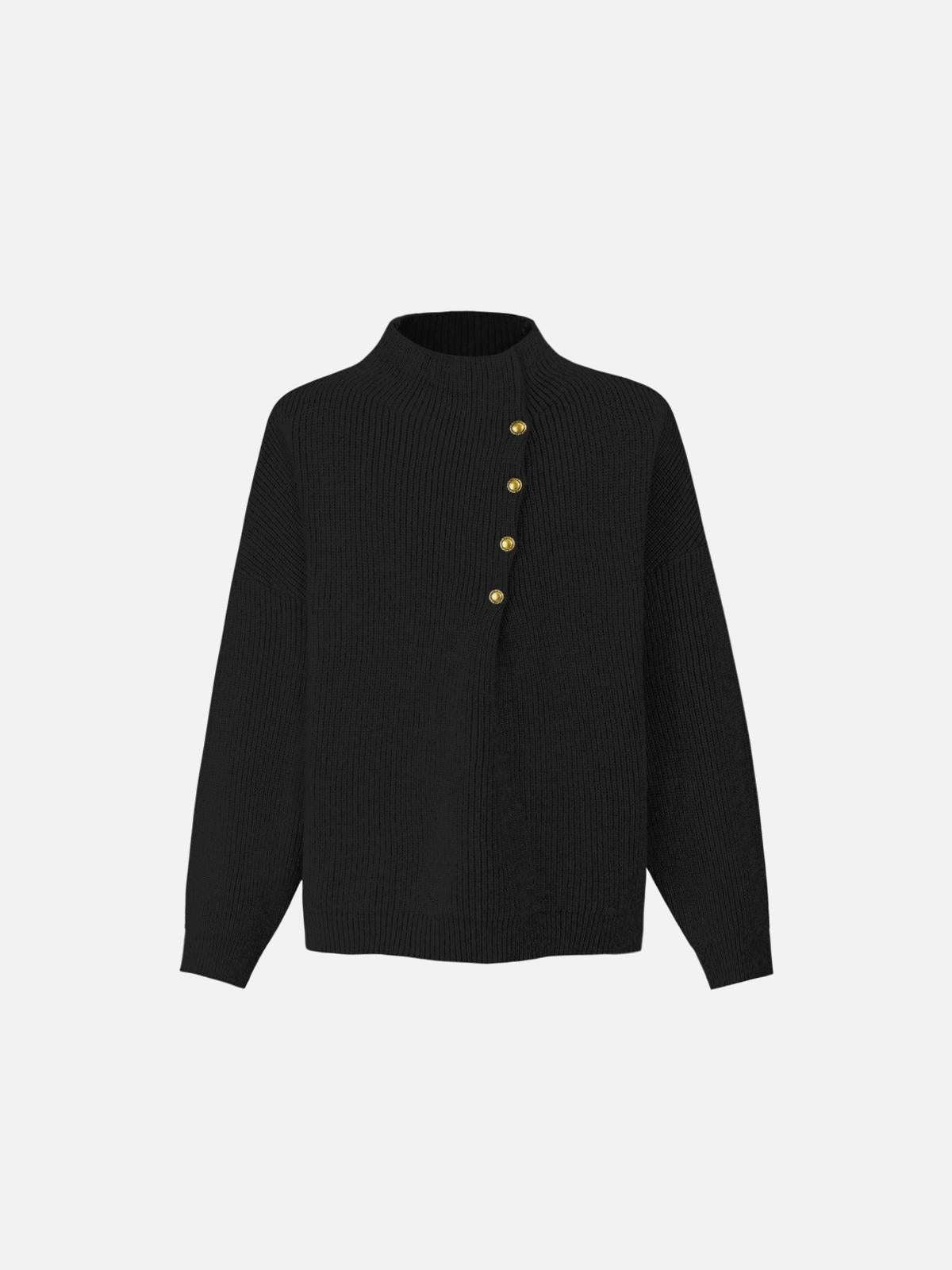 TALISHKO Vintage High-Neck Button Leisure Sweater