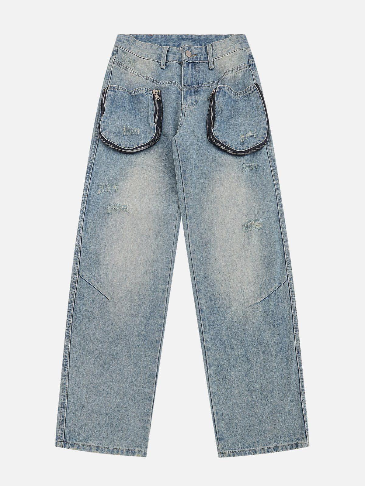 TALISHKO 3D Zip Up Pocket Straight-Leg Jeans