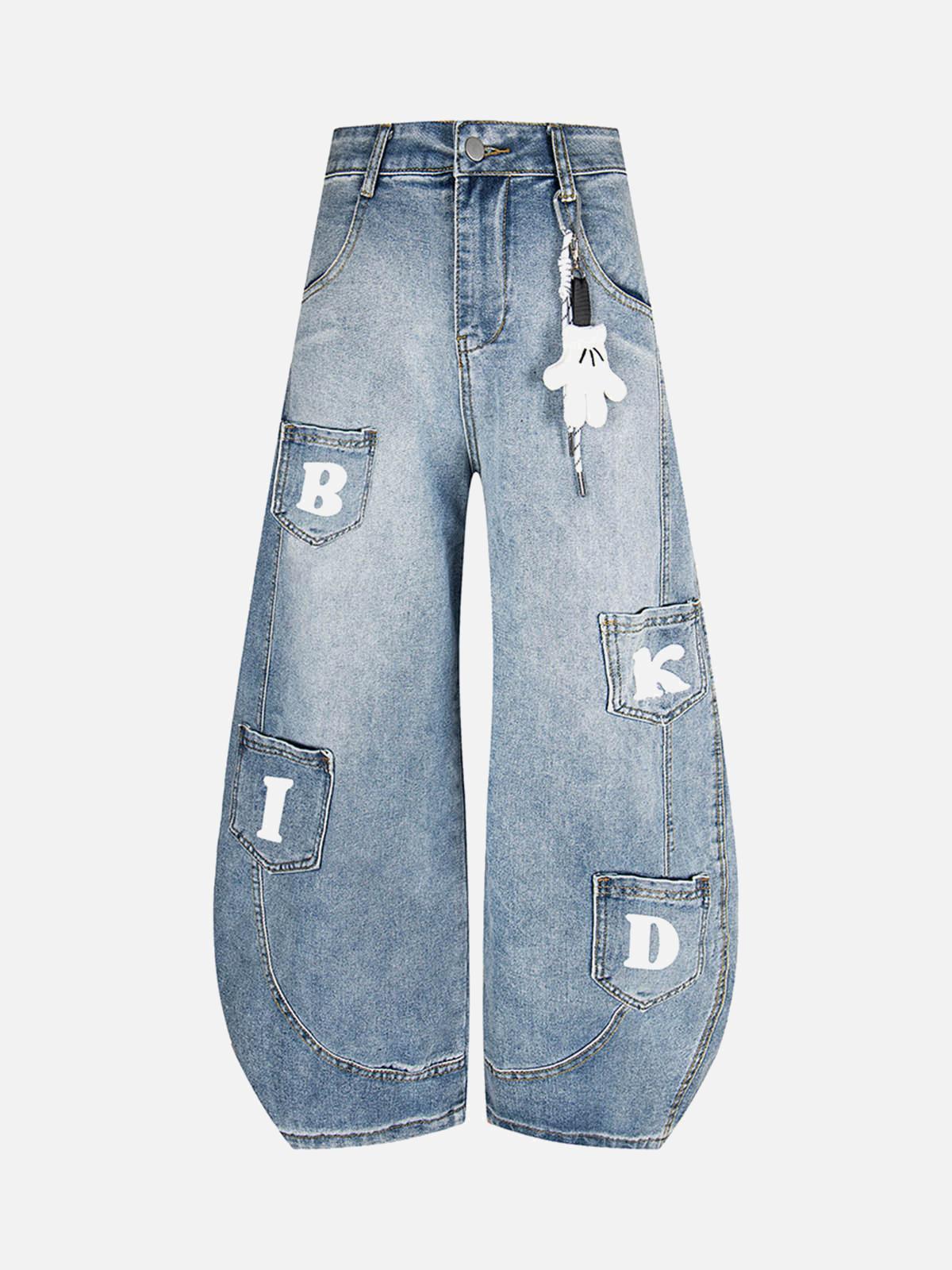TALISHKO Fun Letter Pocket Barrel Jeans