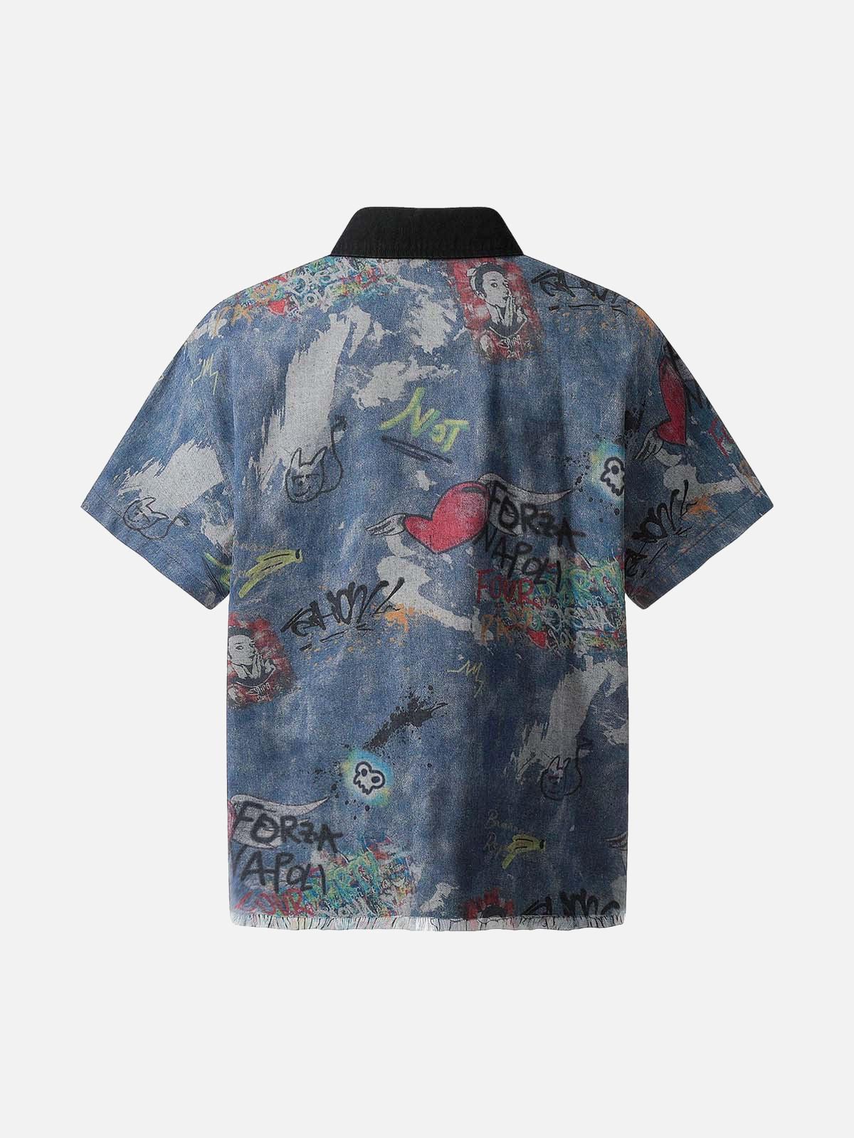 TALISHKO Tie-Dye Denim Graffiti Polo T-Shirt