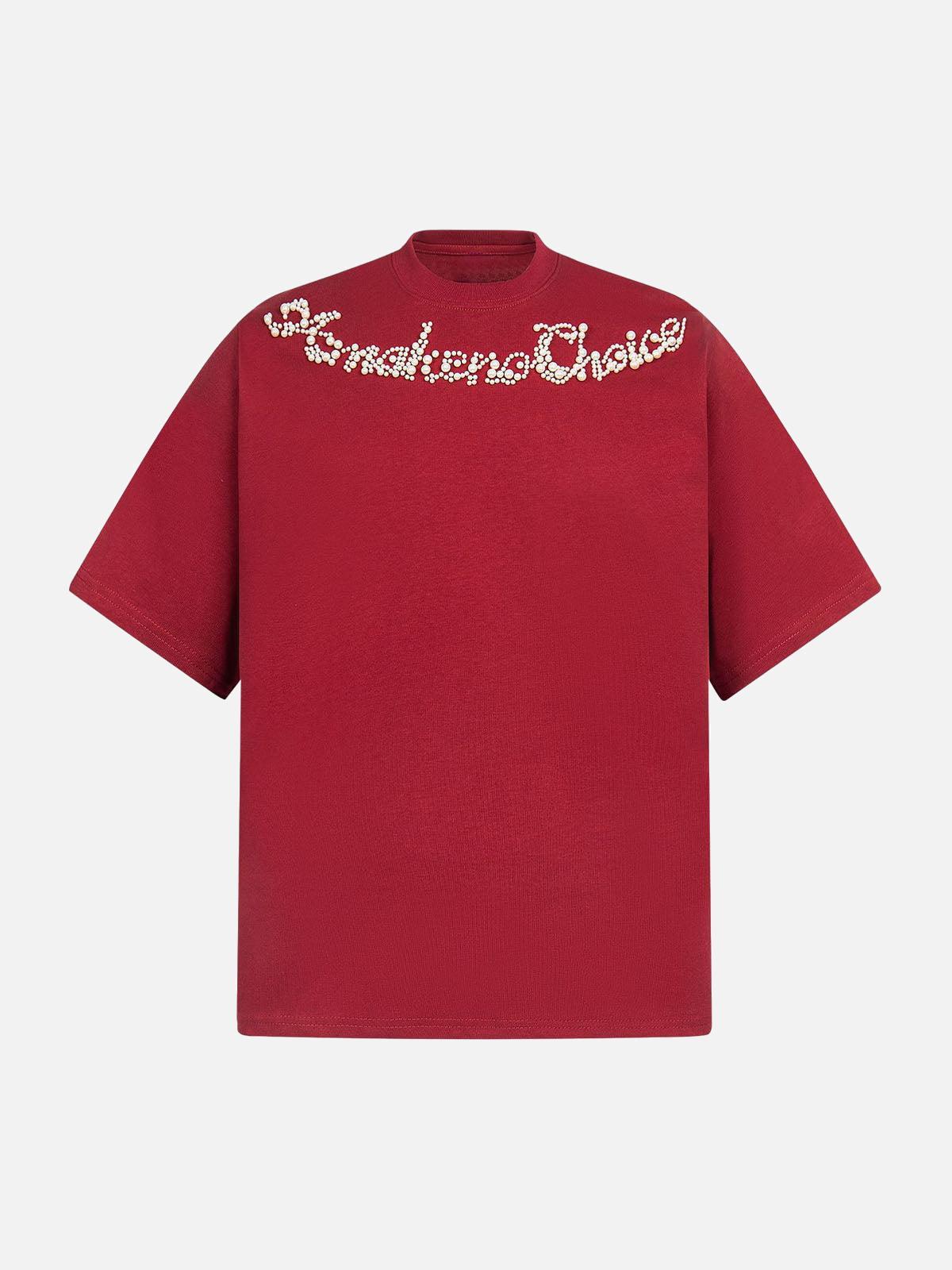 TALISHKO Retro Embroidery Beaded Letter Print T-Shirt