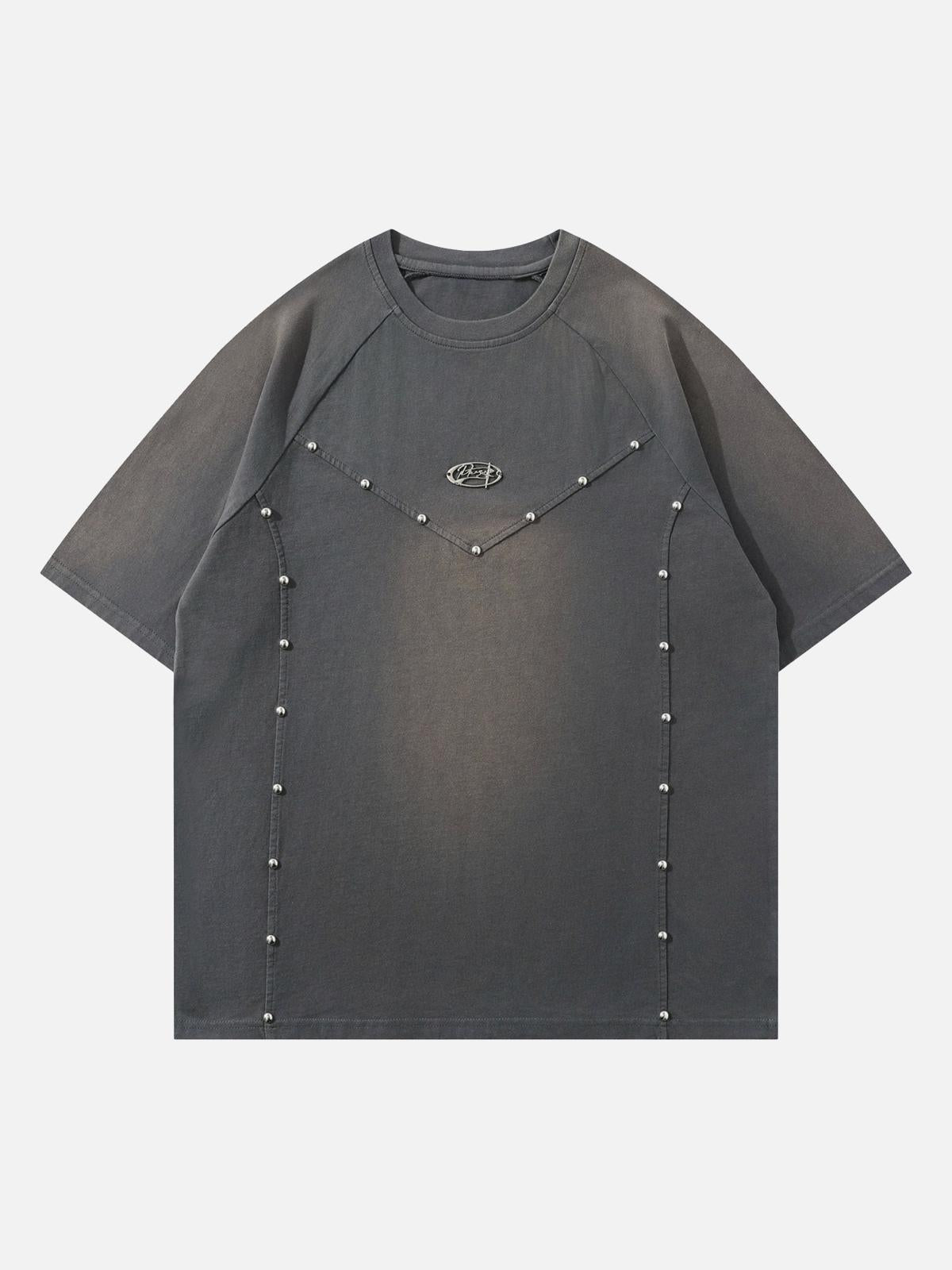 TALISHKO Vintage Washed Stitching Rivets T-Shirt