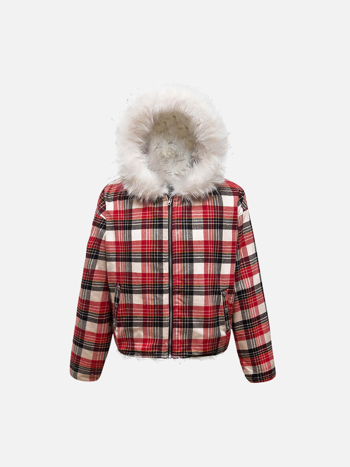 TALISHKO Plaid Sherpa Lined Fur Hooded Jacket