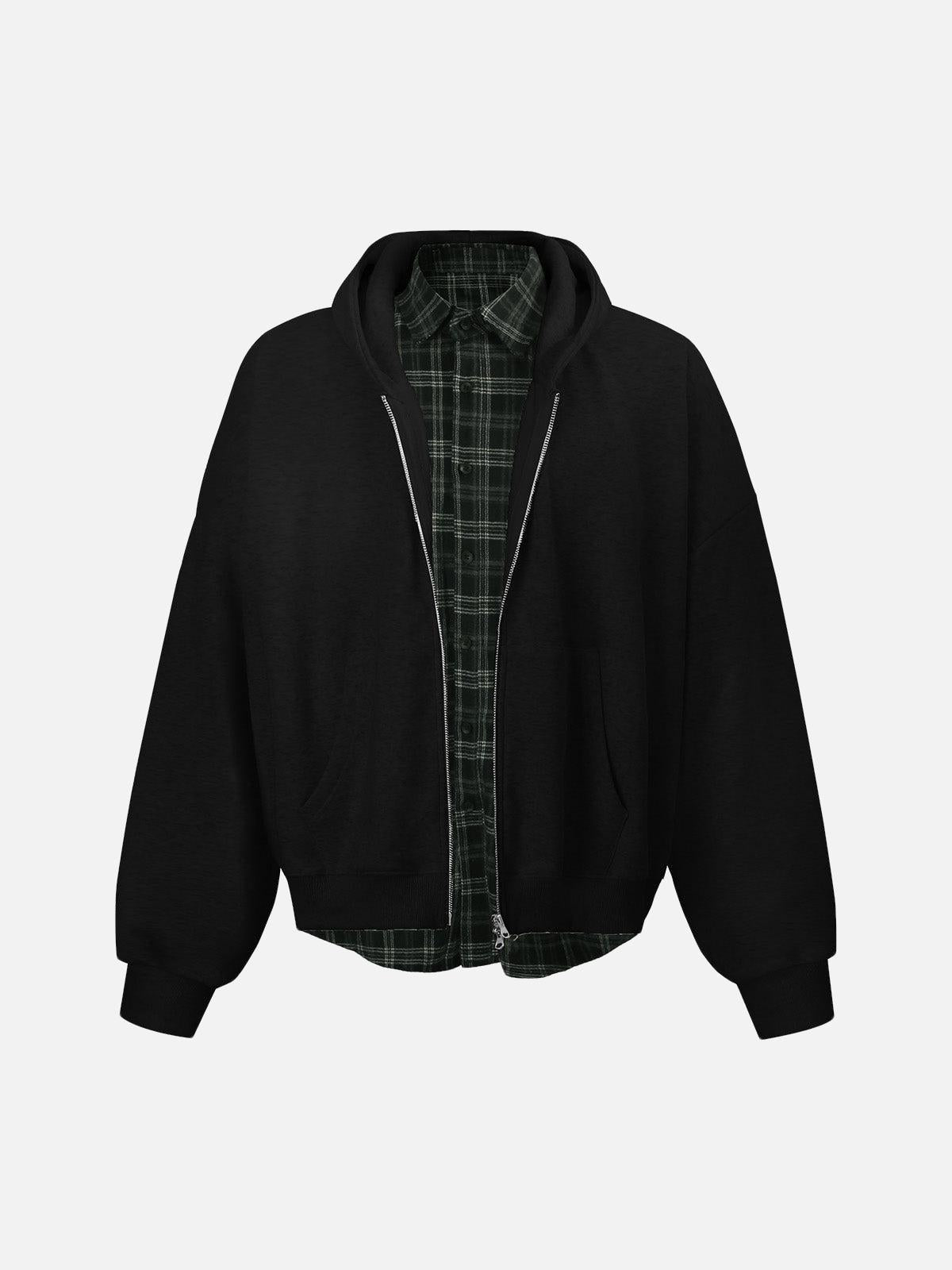 TALISHKO Faux Two-Piece Plaid Fleece Hooded Jacket