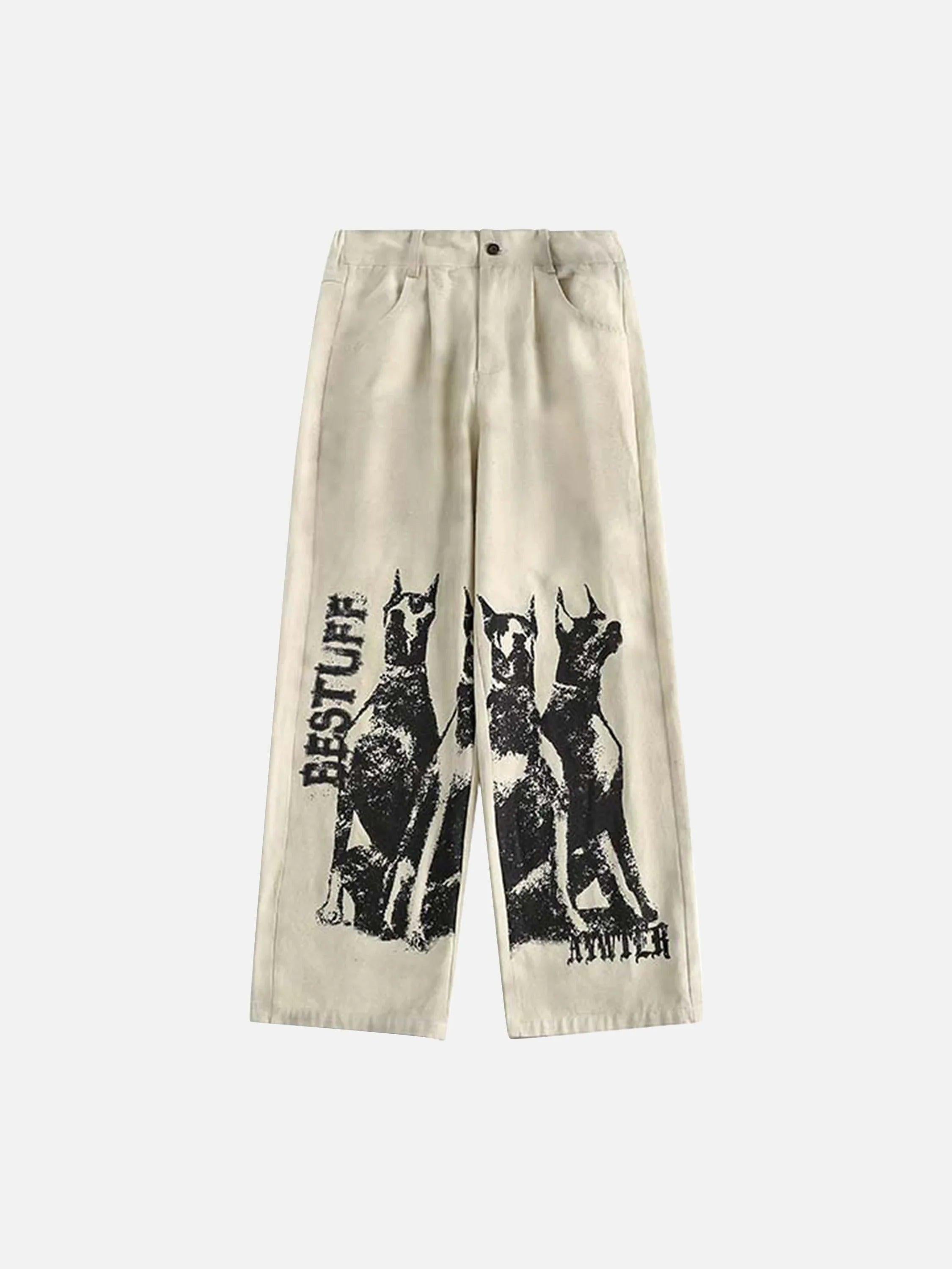 TALISHKO Washed Distressed Doberman Graffiti Sweatpants