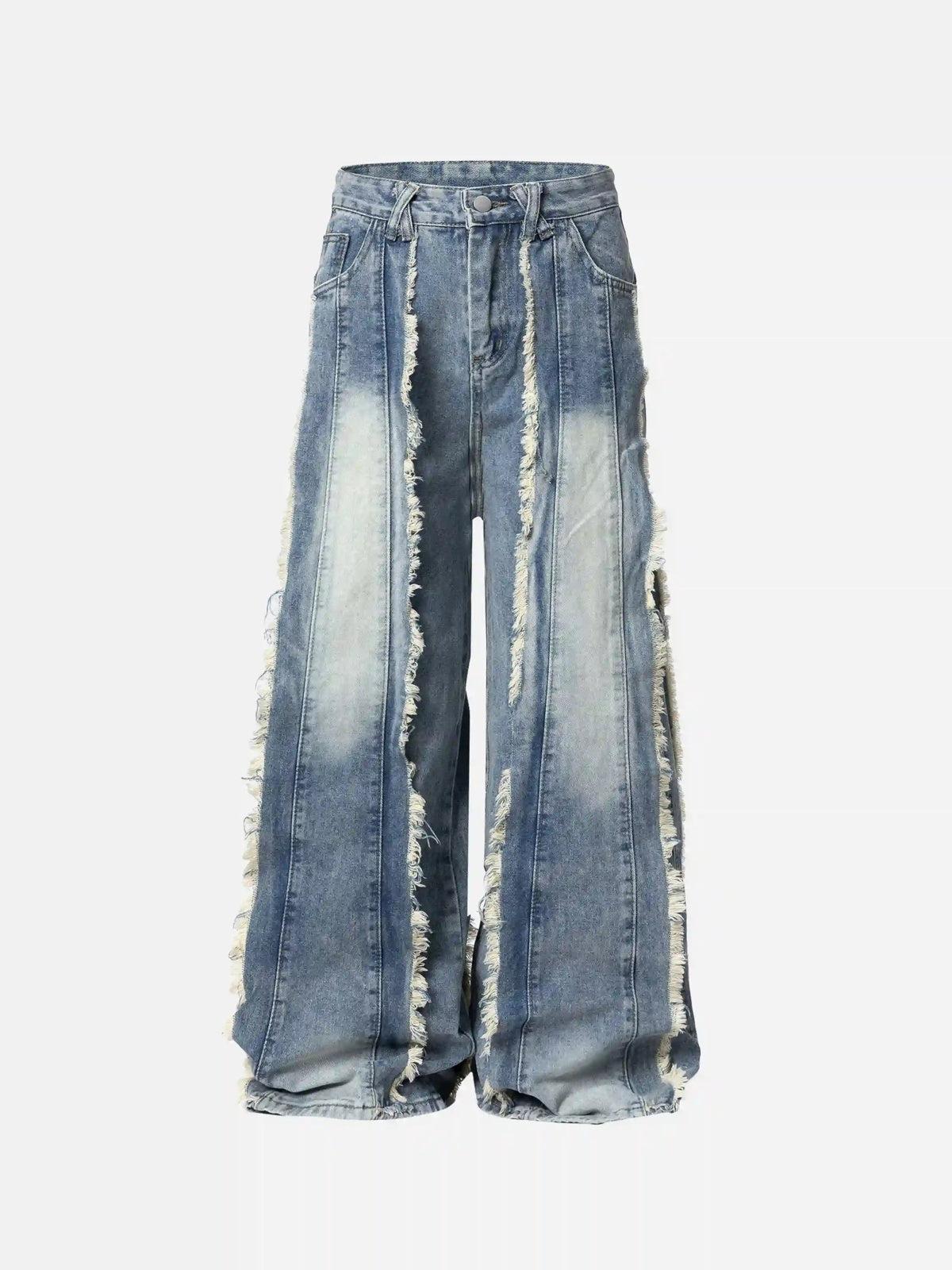 TALISHKO Vintage Fringed Raw-Edge Oversized Jeans