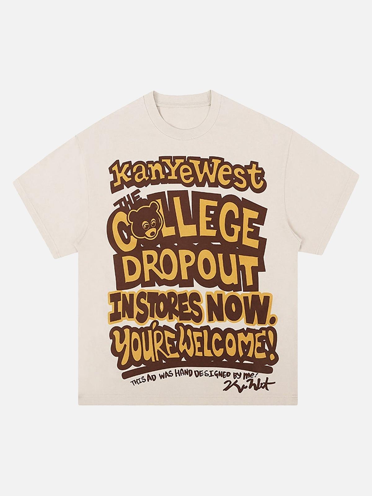 TALISHKO Bear Letter Print Hip Hop Short Sleeve T-Shirt