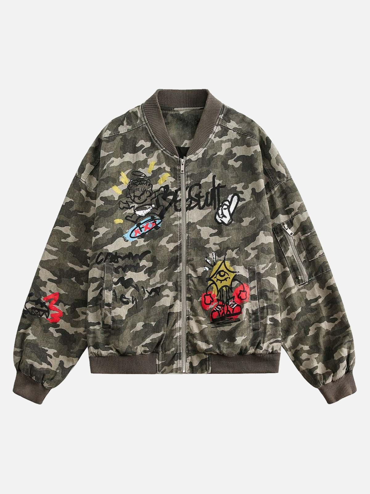 TALISHKO Graffiti Camouflage Baseball Bomber Jacket