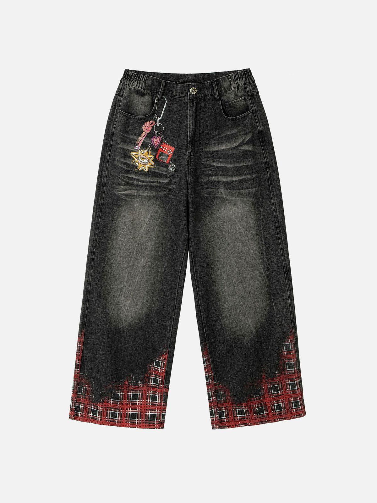 TALISHKO Plaid Washed Print Loose Jeans
