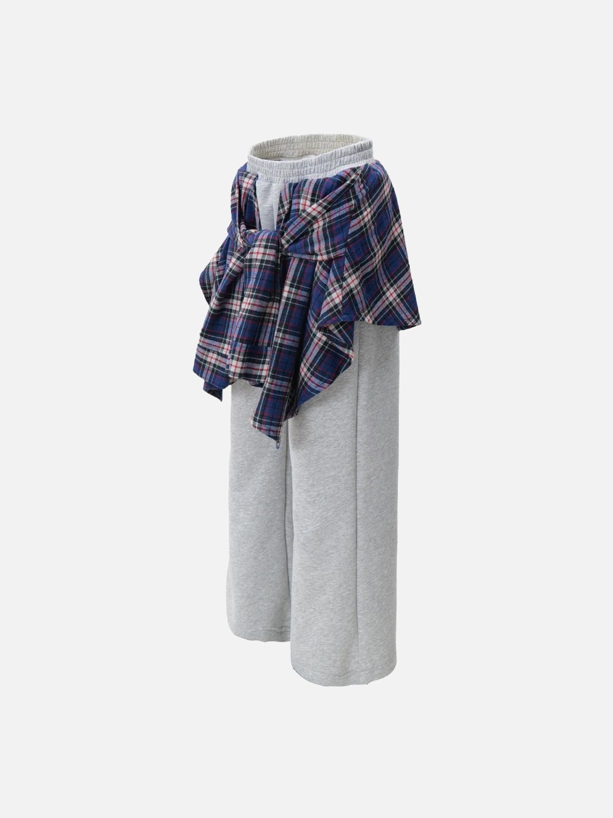 TALISHKO Patchwork Plaid Fake Two-Piece Sweatpants