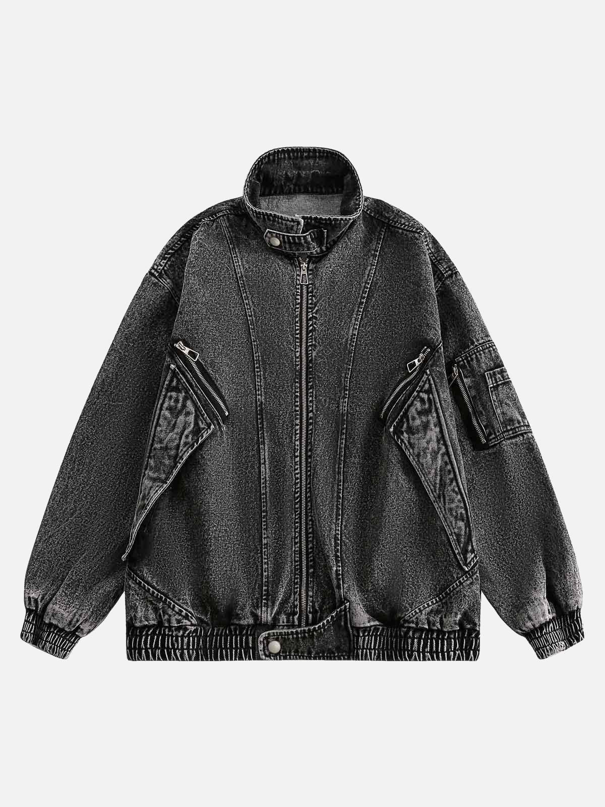 TALISHKO Deconstructed Stand Collar Denim Jacket
