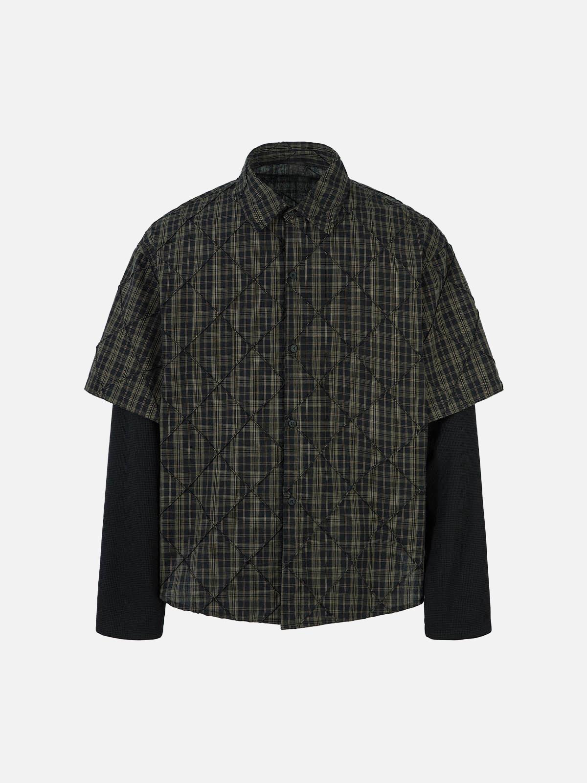 TALISHKO Heavy Plaid Pleated Striped Faux Two-Piece Polo Shirt