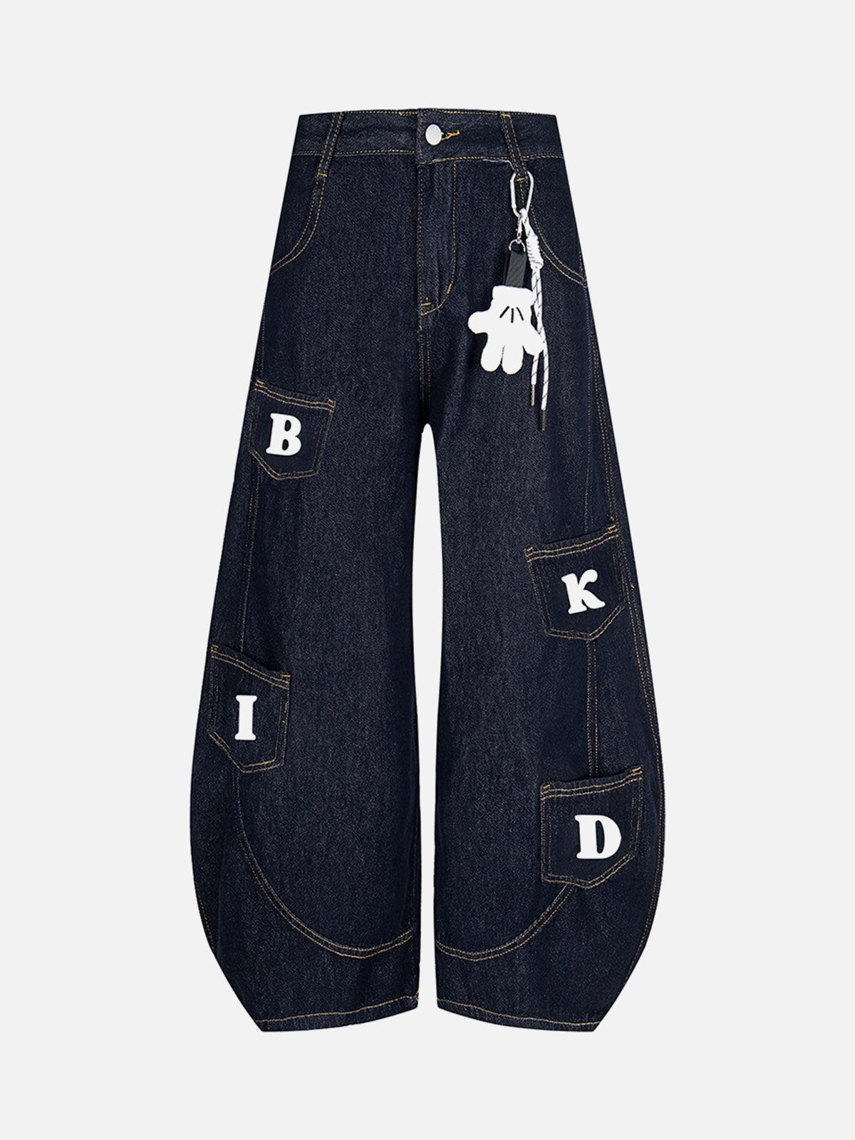 TALISHKO Fun Letter Pocket Barrel Jeans
