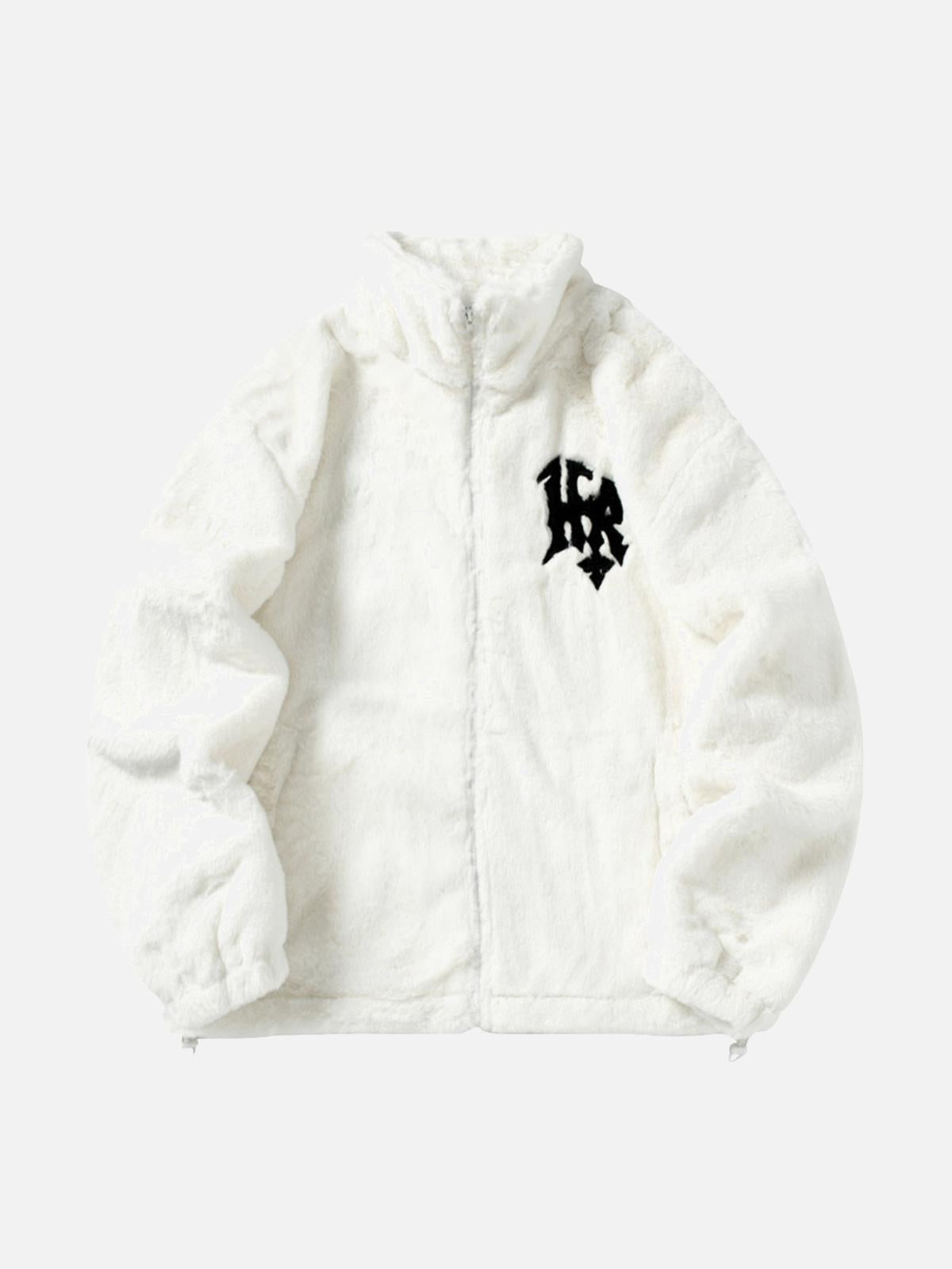 TALISHKO Hip-Hop Letter Stand Collar Fur Jacket