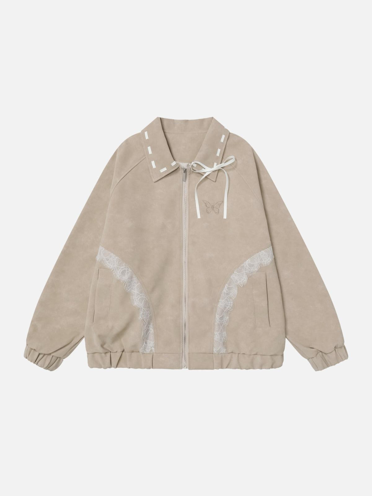 TALISHKO Lace Patchwork Faux Leather Jacket