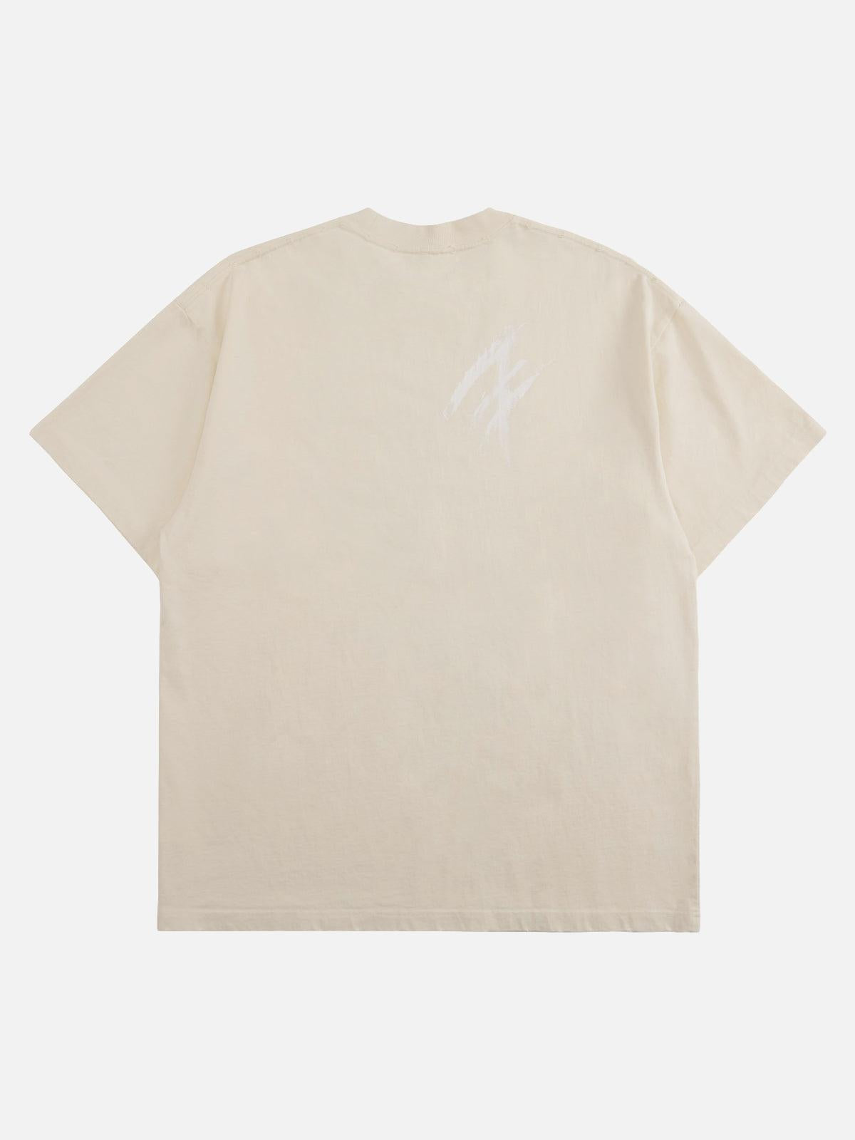 TALISHKO Retro Washed Contrast Color Broken Letters T-Shirt