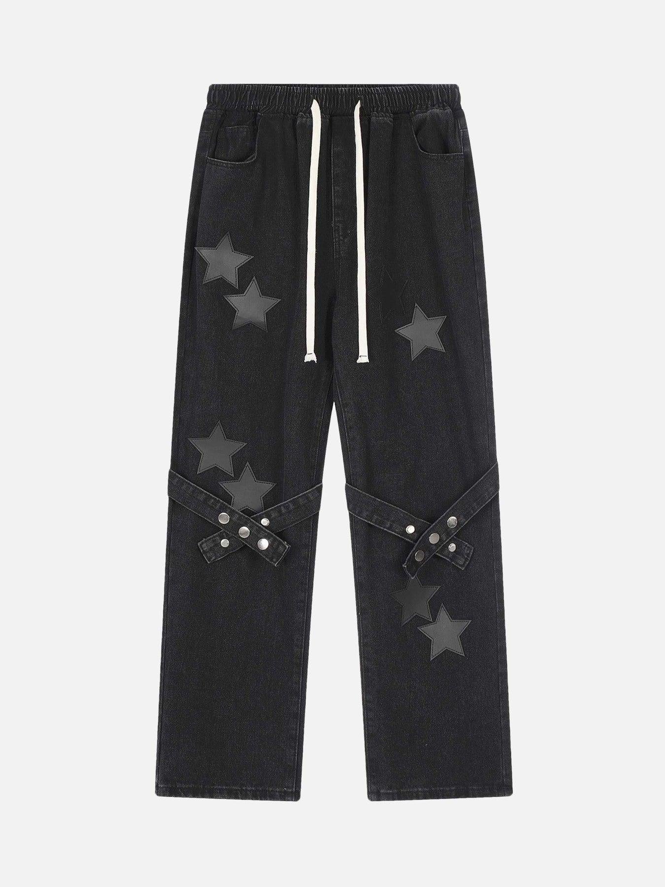 TALISHKO Star Embroidered Elastic Waist Jeans
