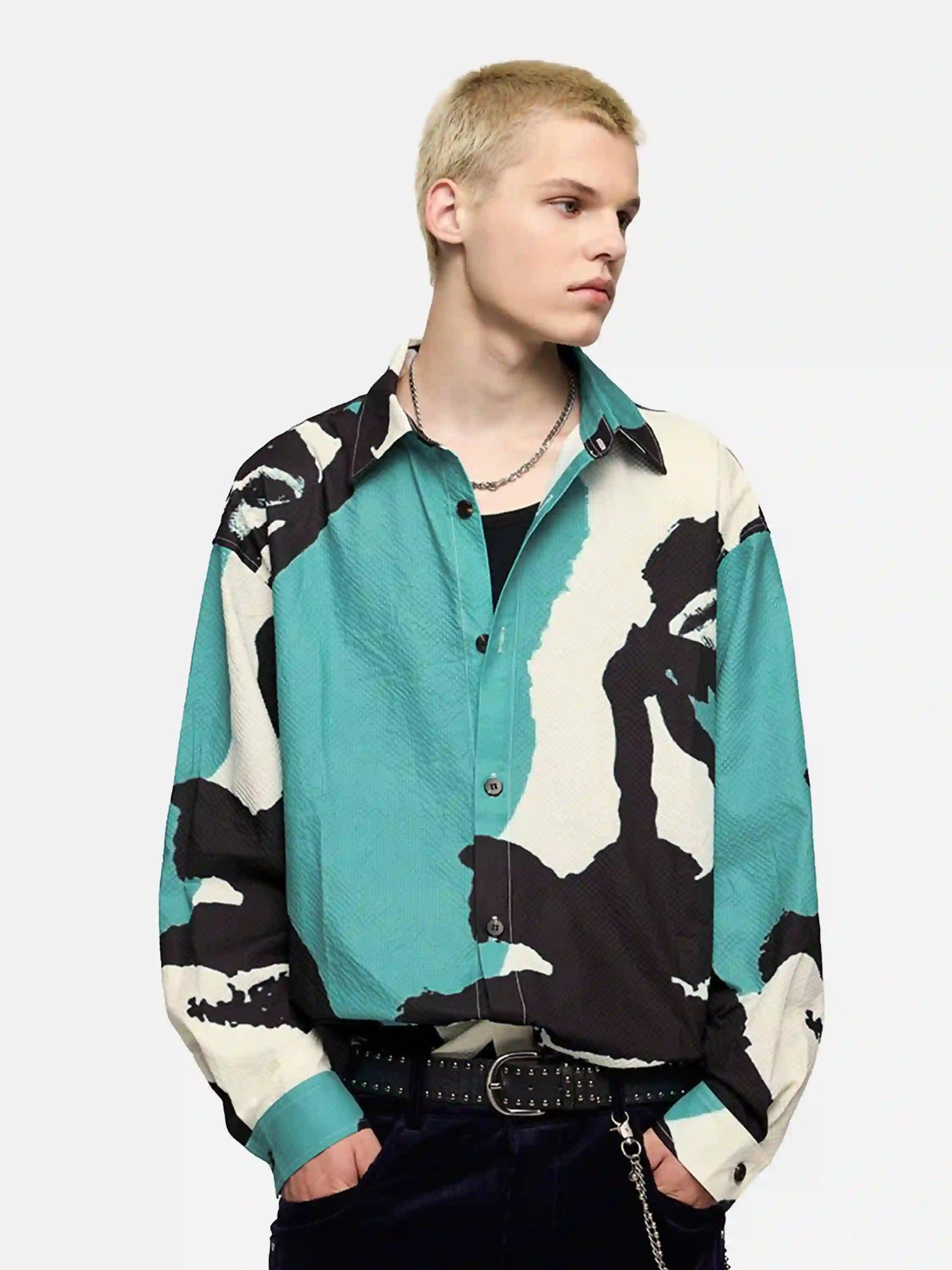 TALISHKO American Graffiti Abstract Portrait Seersucker Shirt