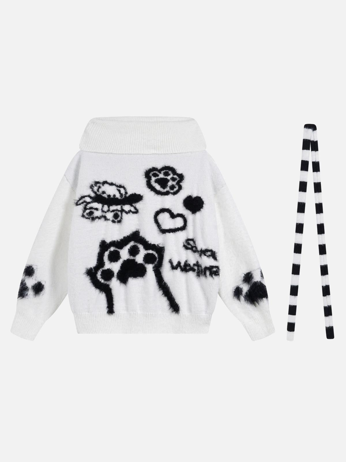 TALISHKO Vintage Little Bear Paw Print Painting Casual Sweater