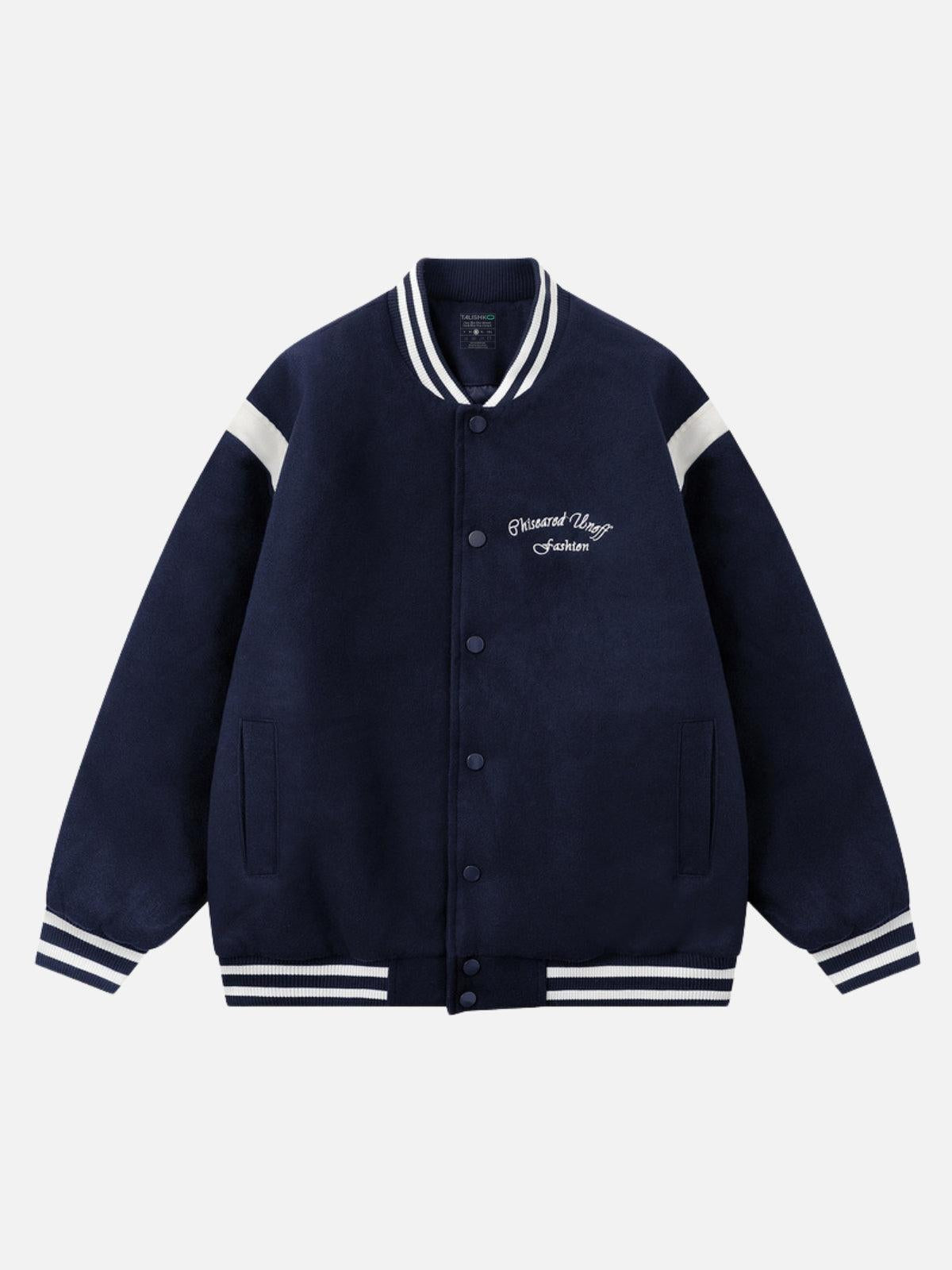 TALISHKO Embroidered Contrast Color Varsity Jacket