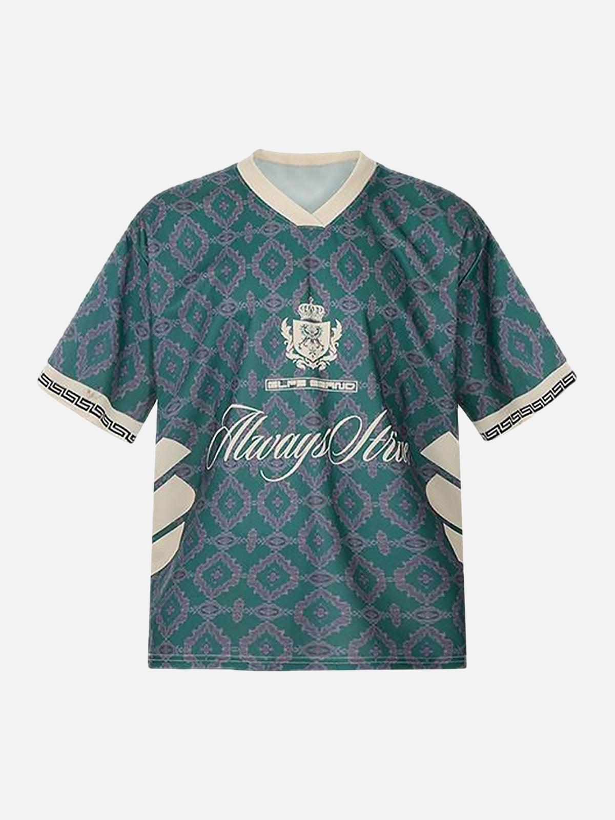 TALISHKO Always Strive Green Patterned Jersey V-Neck T-Shirt
