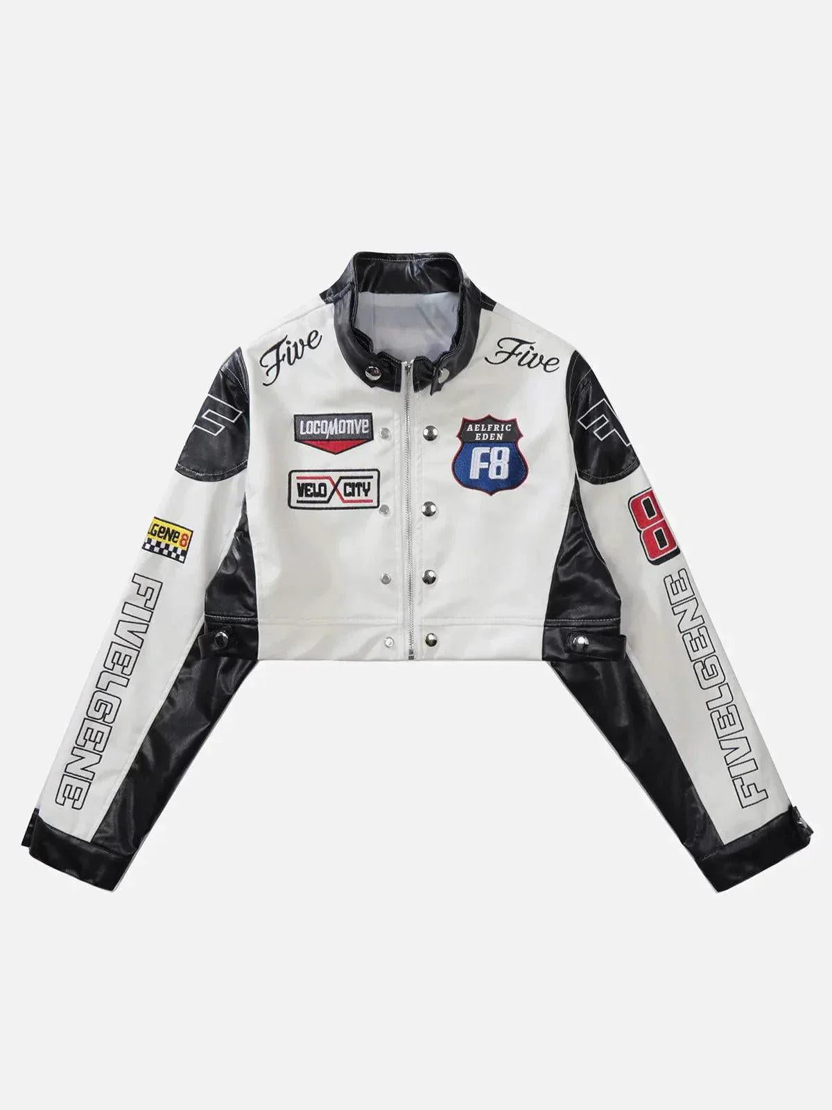 TALISHKO Badge Short PU Leather Racing Jacket