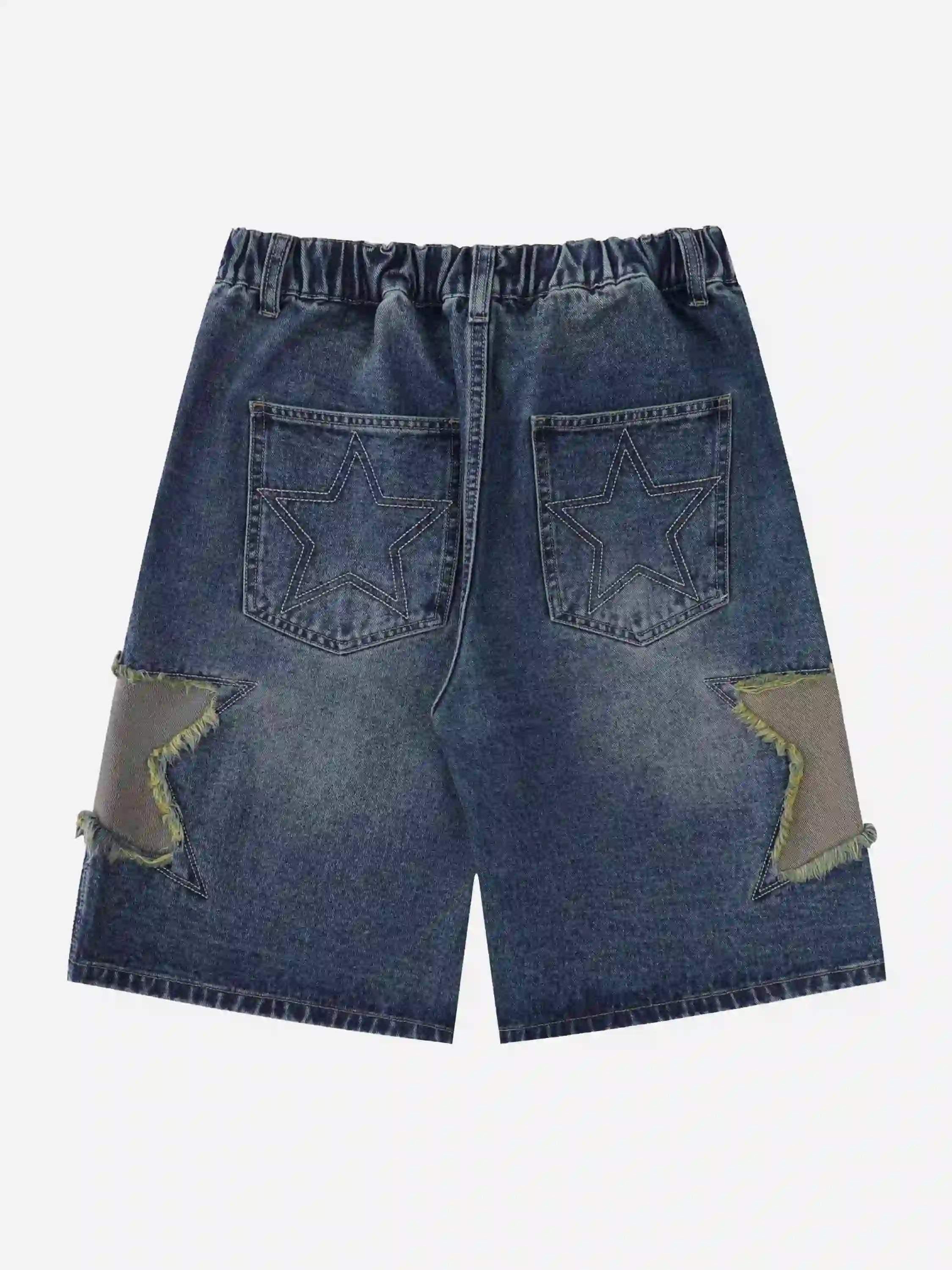 TALISHKO American Retro Patchwork Denim Shorts