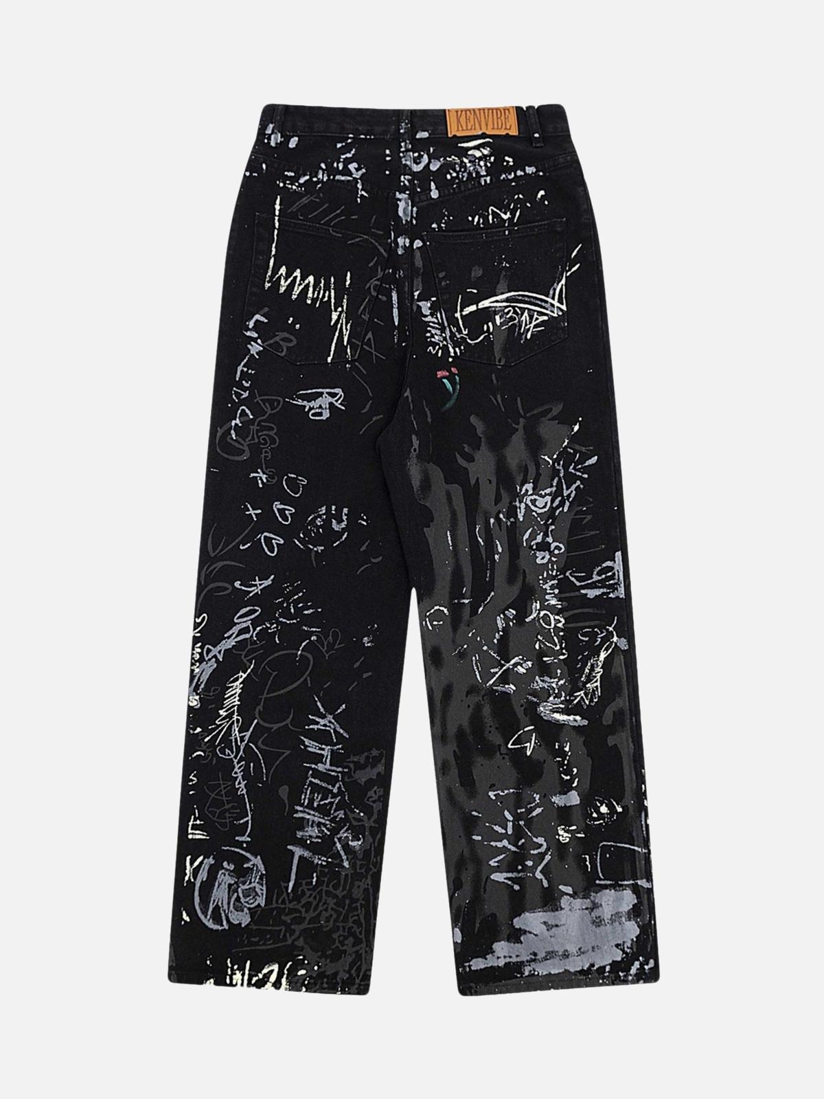 TALISHKO American Graffiti Letter Print Jeans