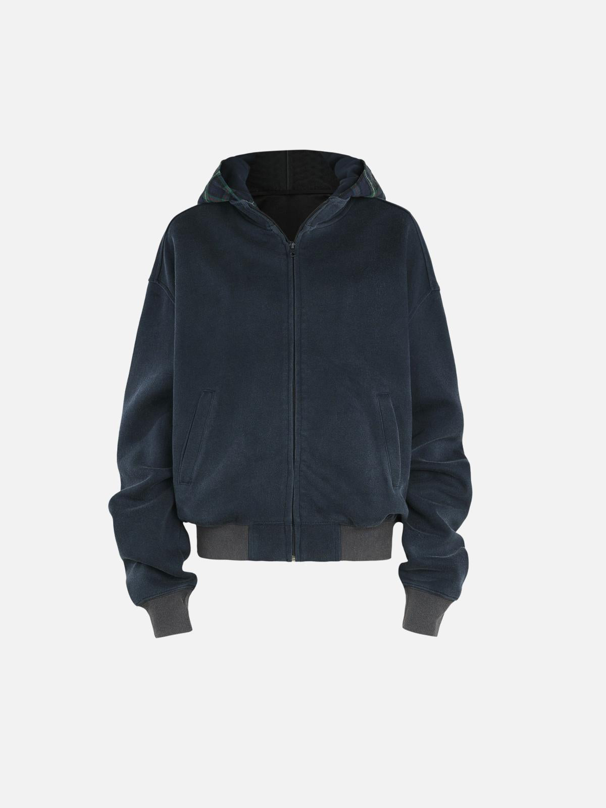 TALISHKO Spliced Plaid Fake Two-Piece Hoodie